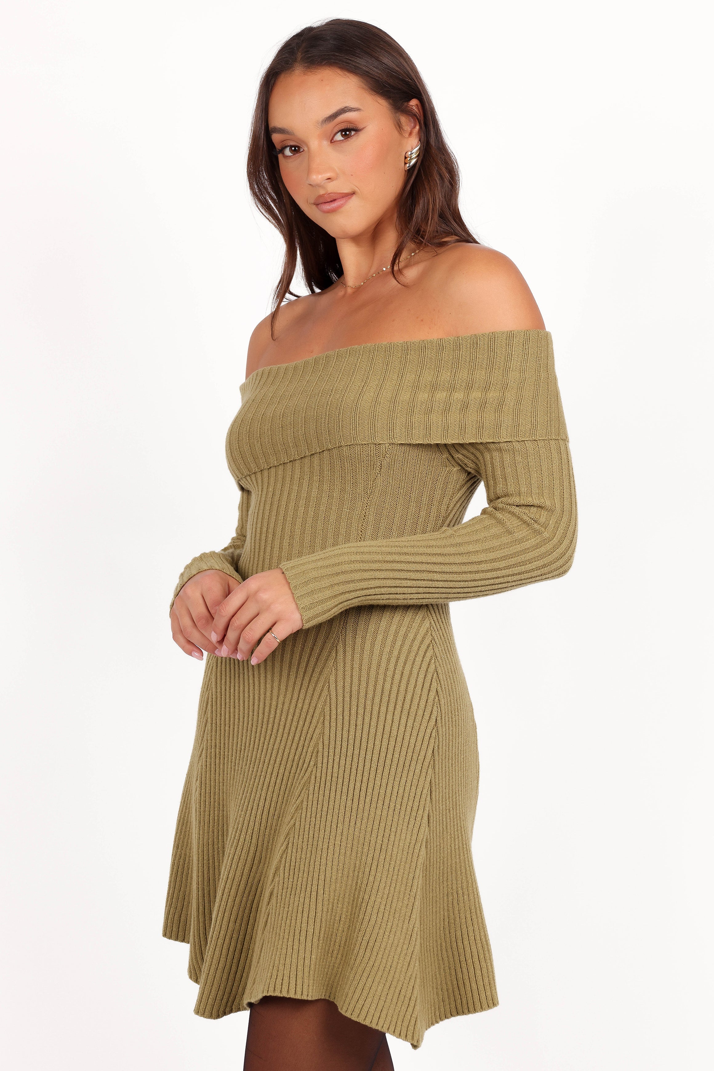 Francisco Long Sleeve Mini Dress - Olive-Ladys Street