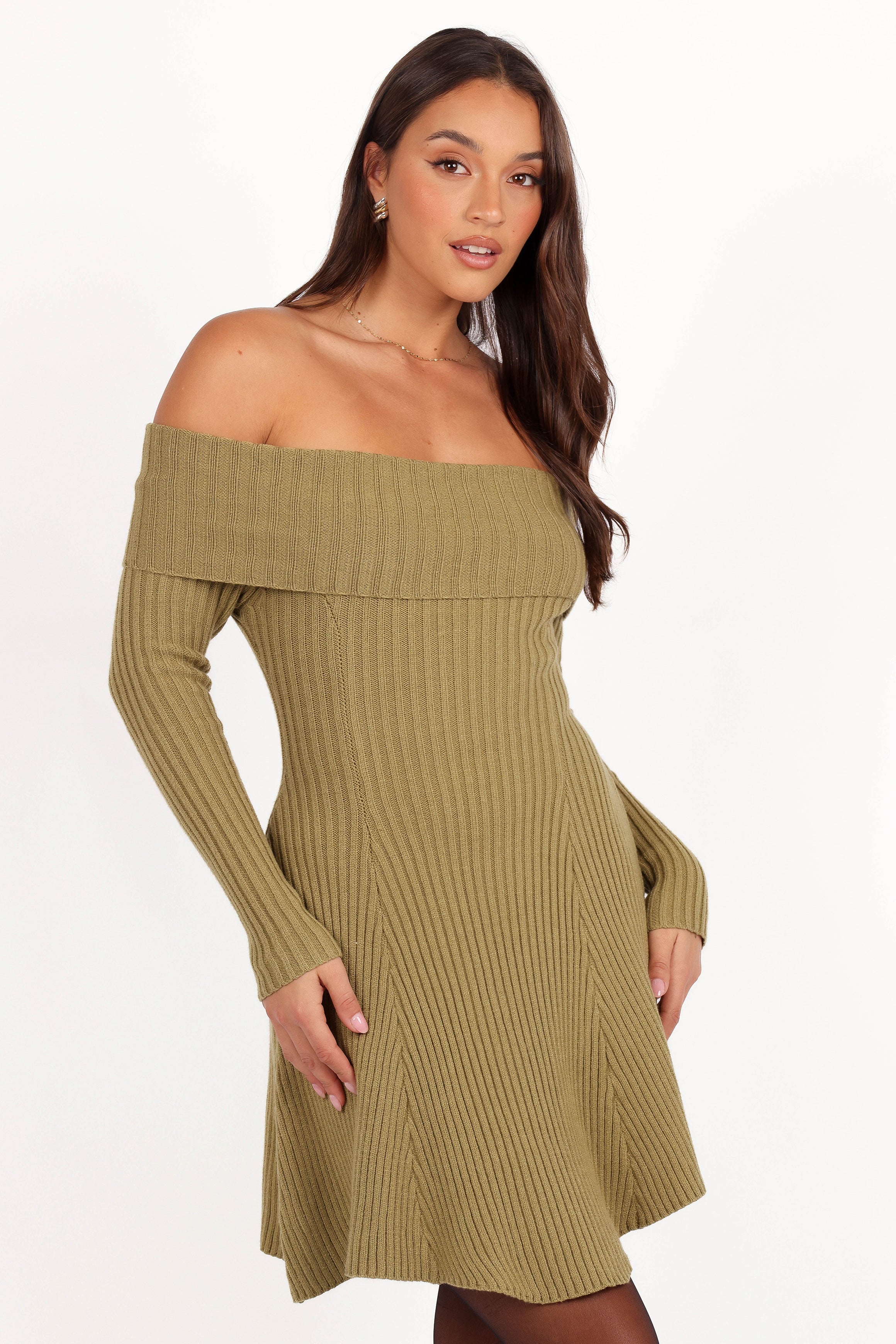 Francisco Long Sleeve Mini Dress - Olive-Ladys Street