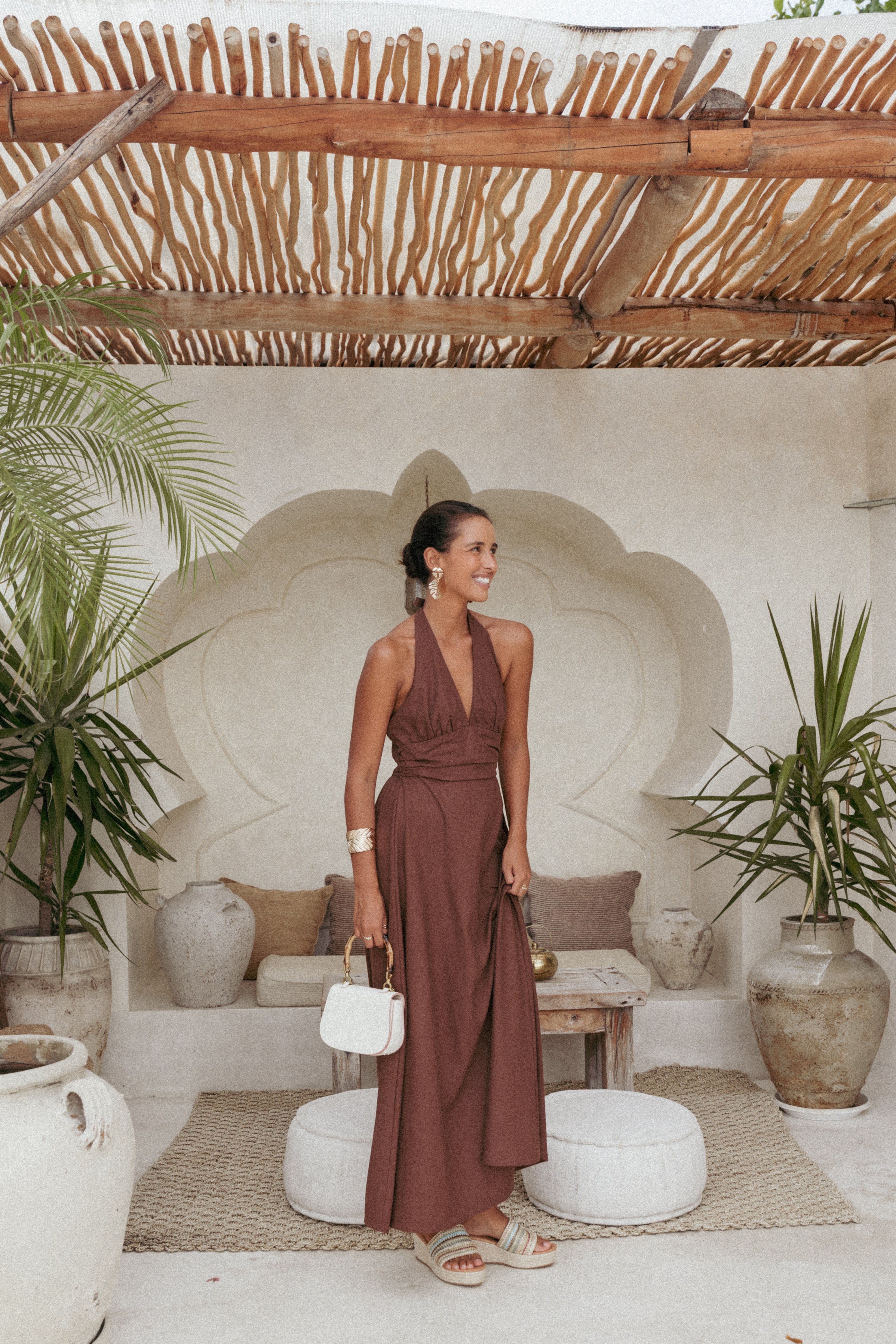 Marie Halterneck Maxi Dress - Chocolate-Ladys Street