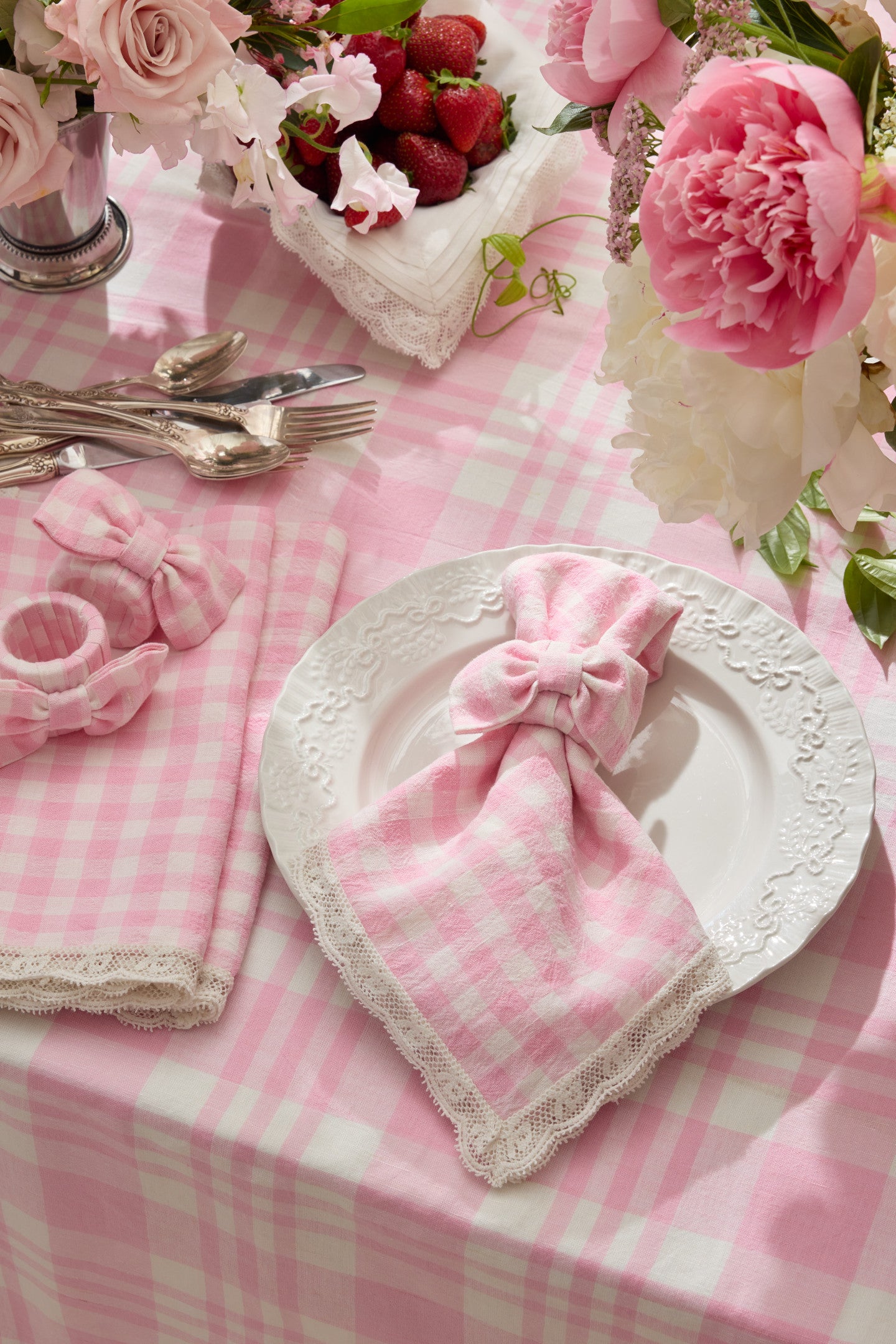 Yarn Dye Gingham Bow Napkin Rings - Set of 4-Charming Rule