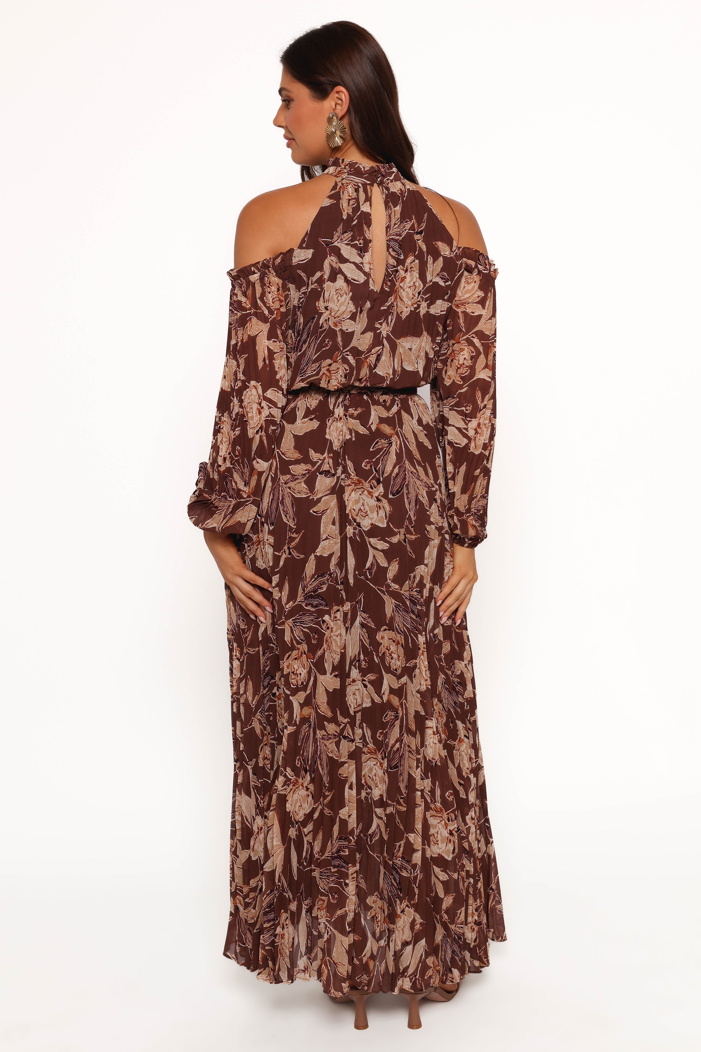 Hilary Pleated Maxi Dress - Brown Floral-Ladys Street
