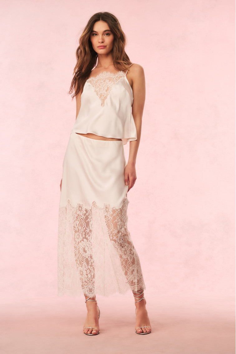 Ilene Satin Lace Maxi Skirt-Charming Rule