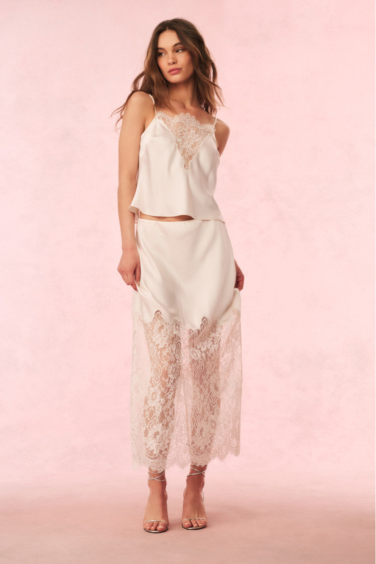Ilene Satin Lace Maxi Skirt-Charming Rule
