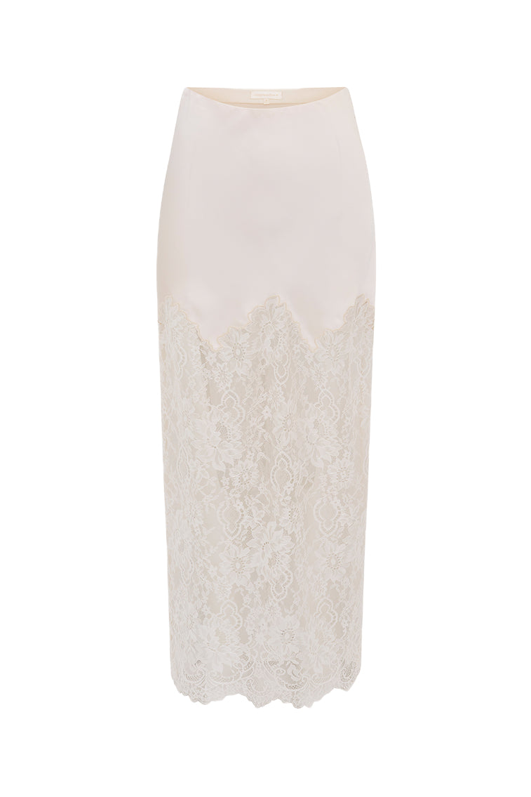 Ilene Satin Lace Maxi Skirt-Charming Rule