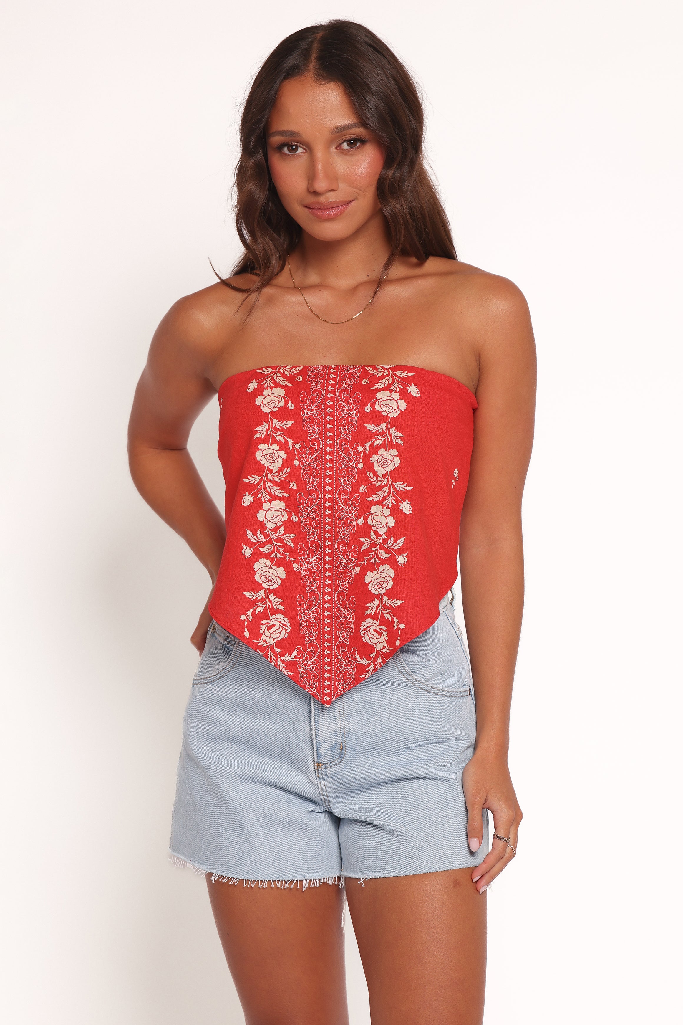 Ilara Strapless Top - Red Floral-Ladys Street