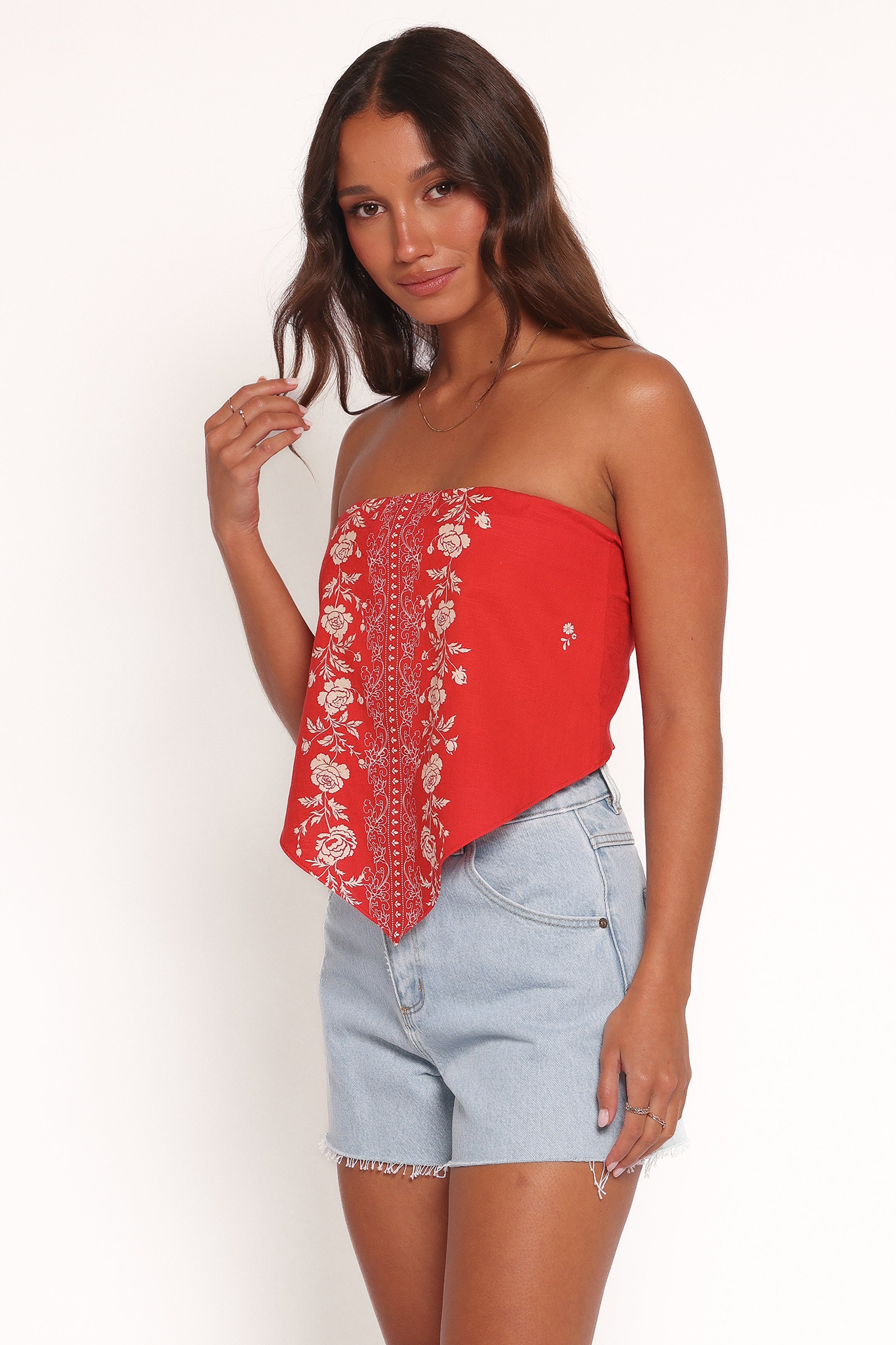 Ilara Strapless Top - Red Floral-Ladys Street
