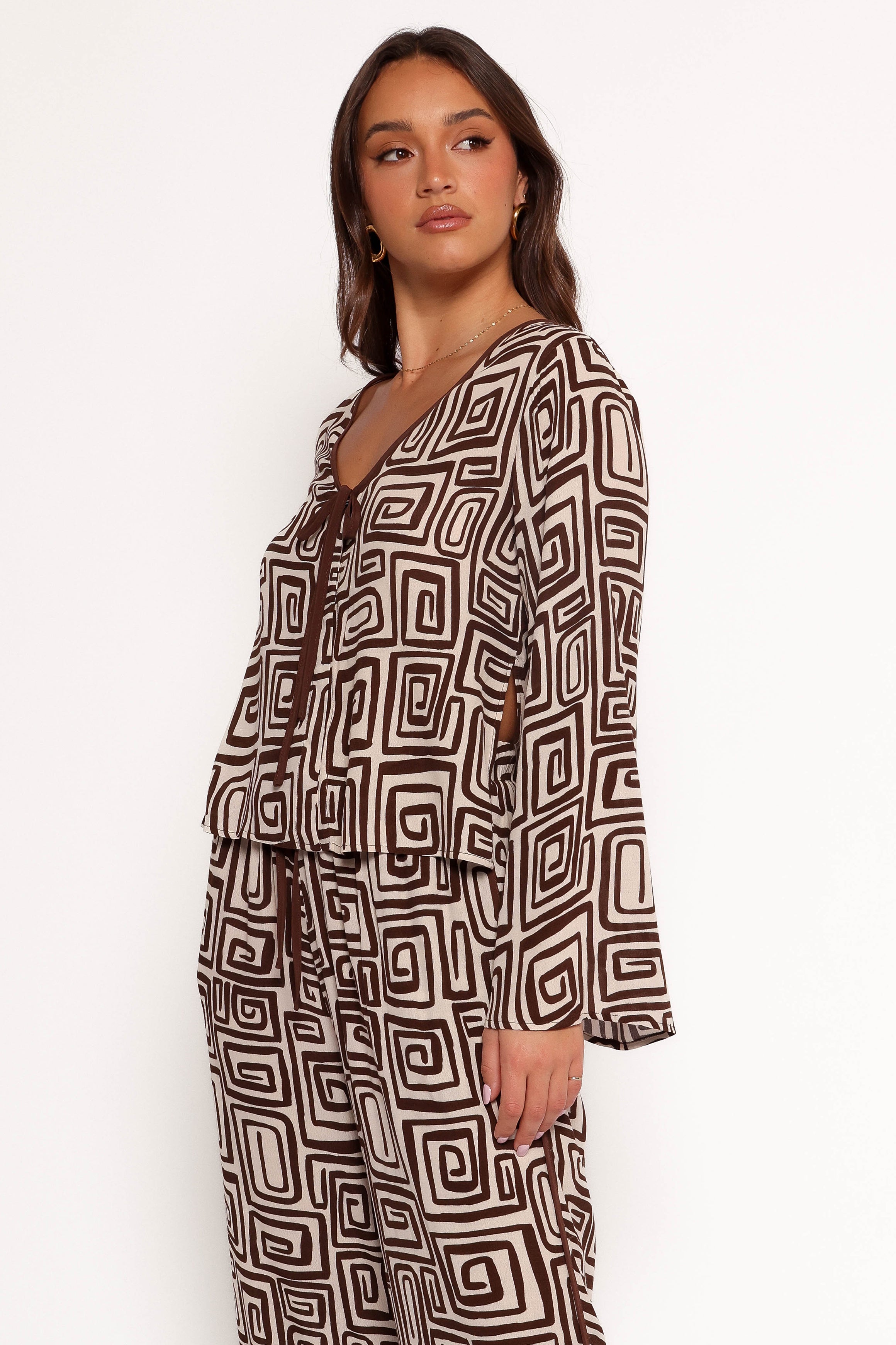 Imogen Top - Chocolate Brown Print-Ladys Street