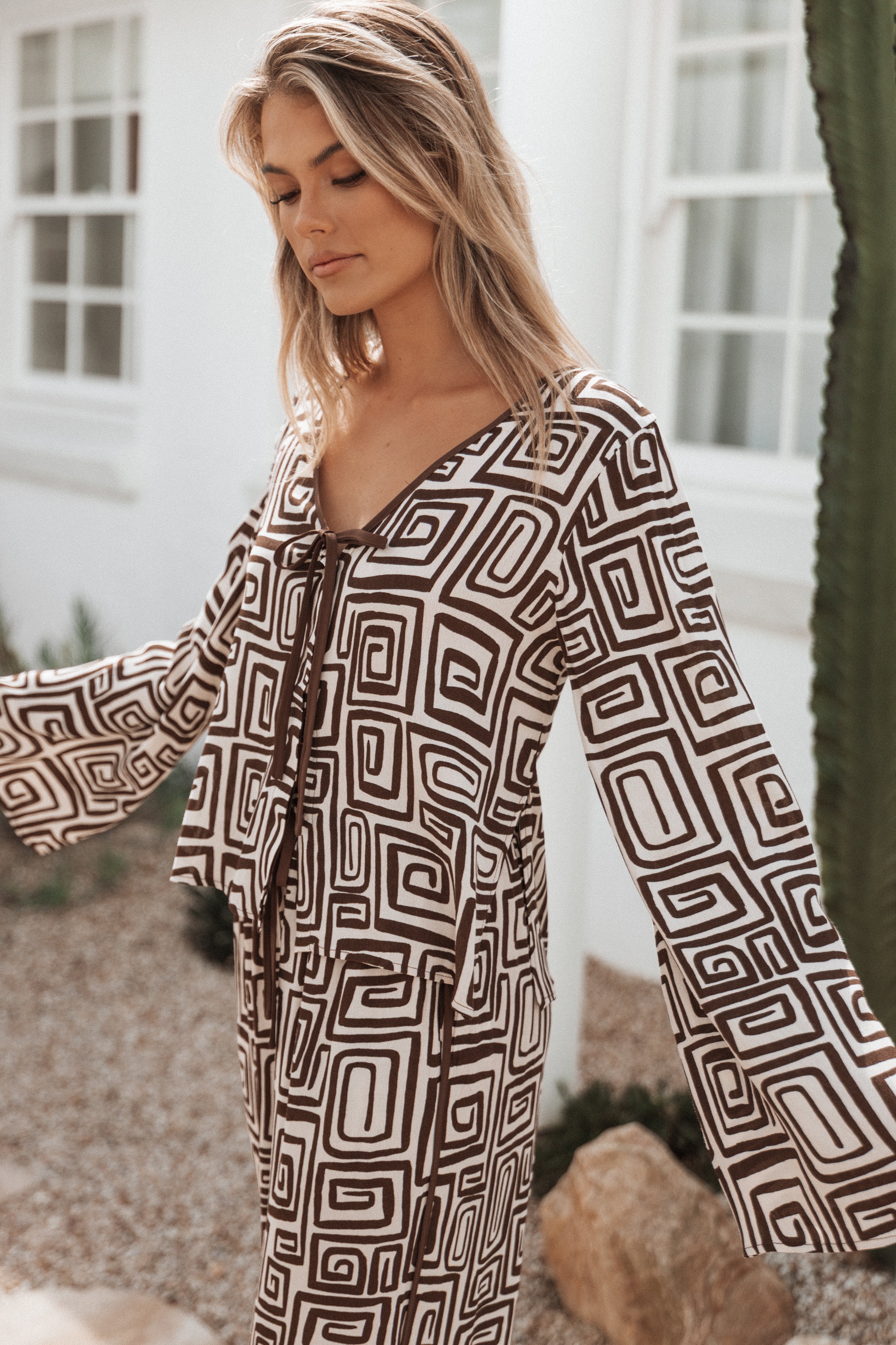 Imogen Top - Chocolate Brown Print-Ladys Street