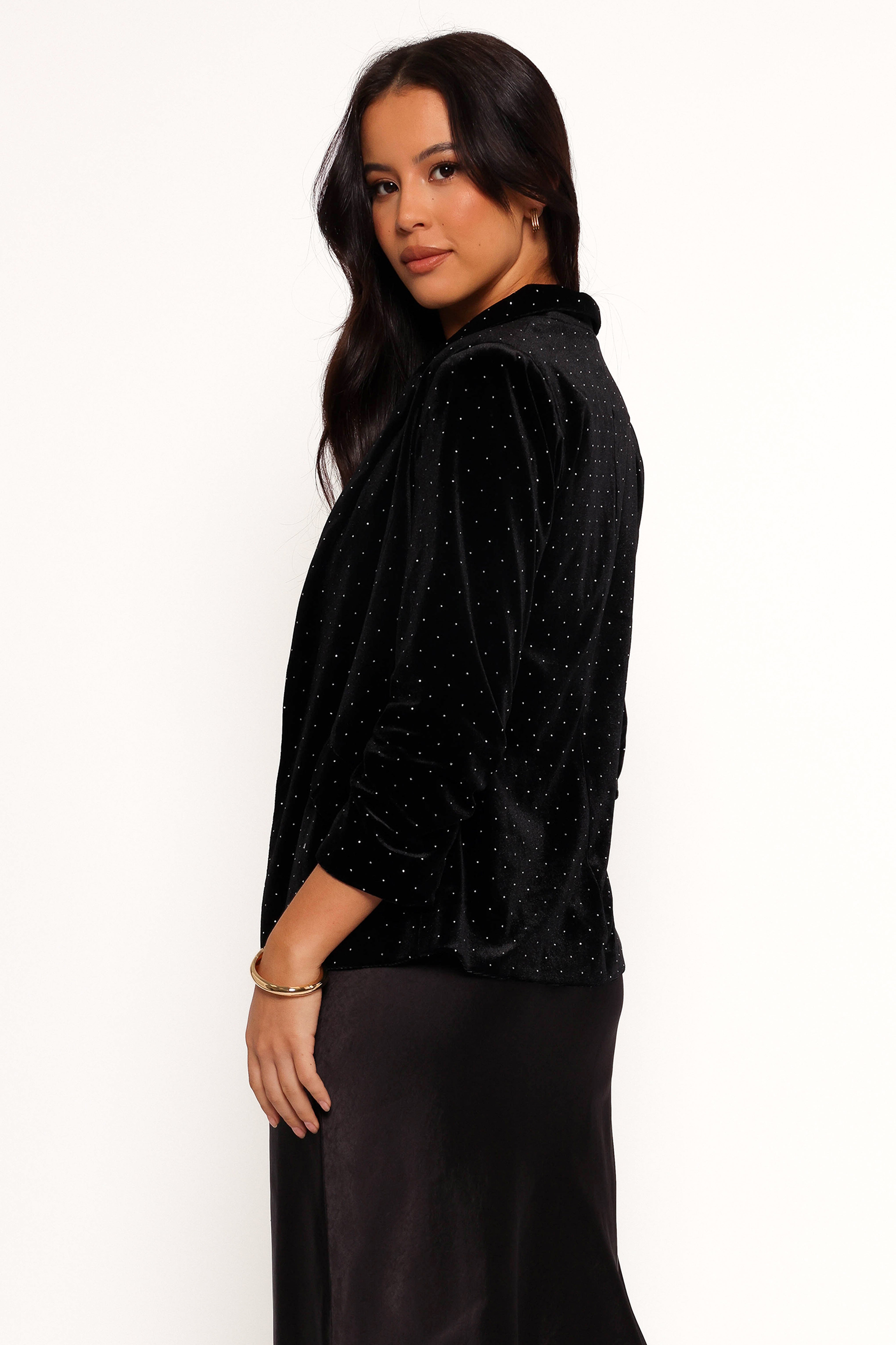 Inka All over Rhinestone Velvet Blazer - Black-Ladys Street