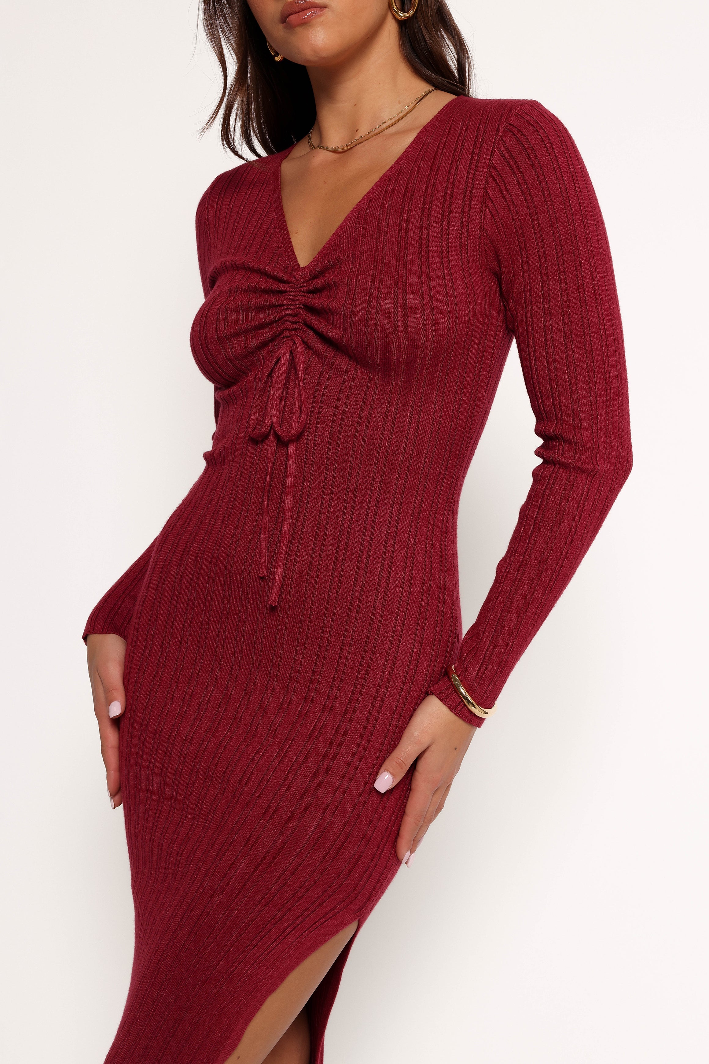 Irene Long Sleeve Midi Dress - Wine-Ladys Street