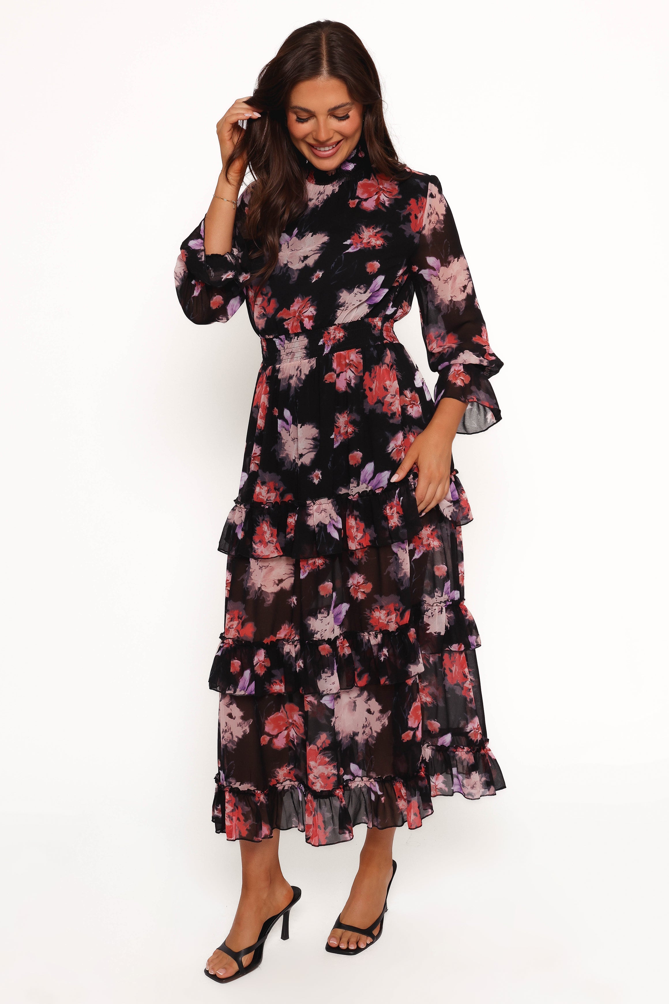 Isadora Long Sleeve Maxi Dress - Black Blurred Floral-Ladys Street