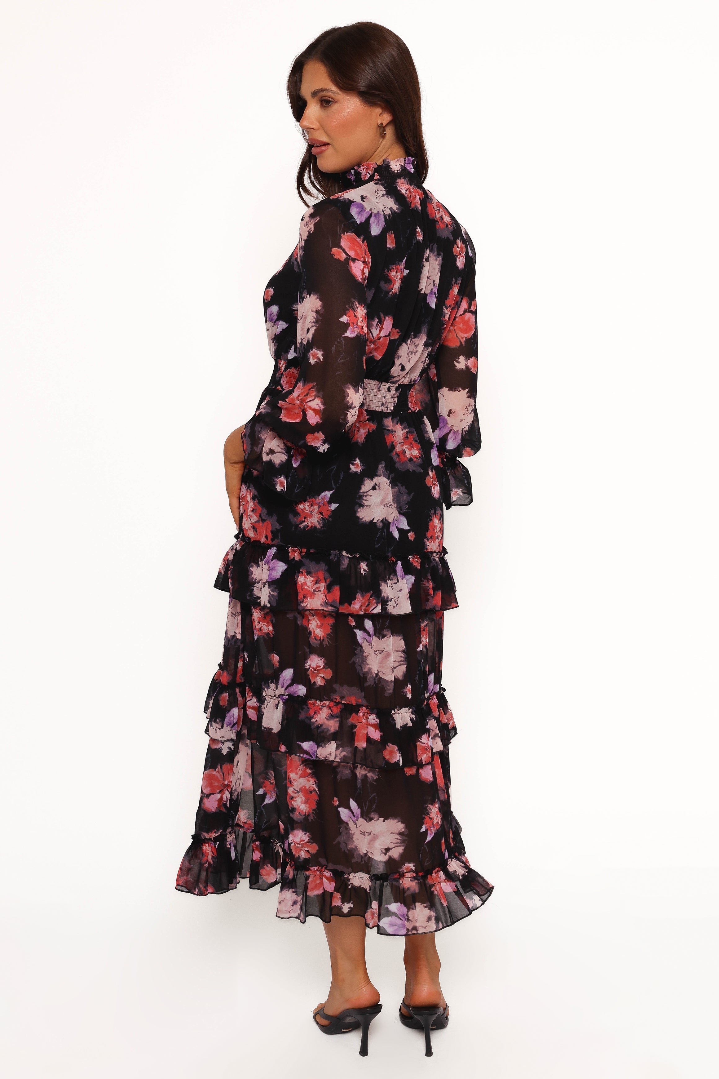 Isadora Long Sleeve Maxi Dress - Black Blurred Floral-Ladys Street