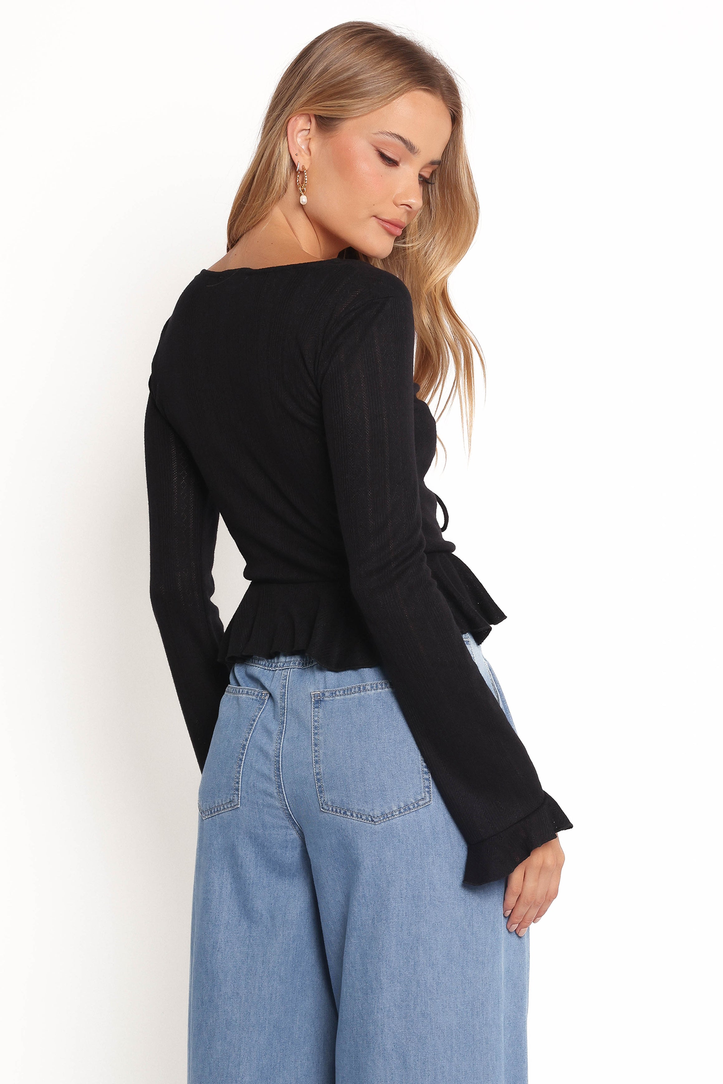 Islah Pointelle Cardigan Top - Black-Ladys Street