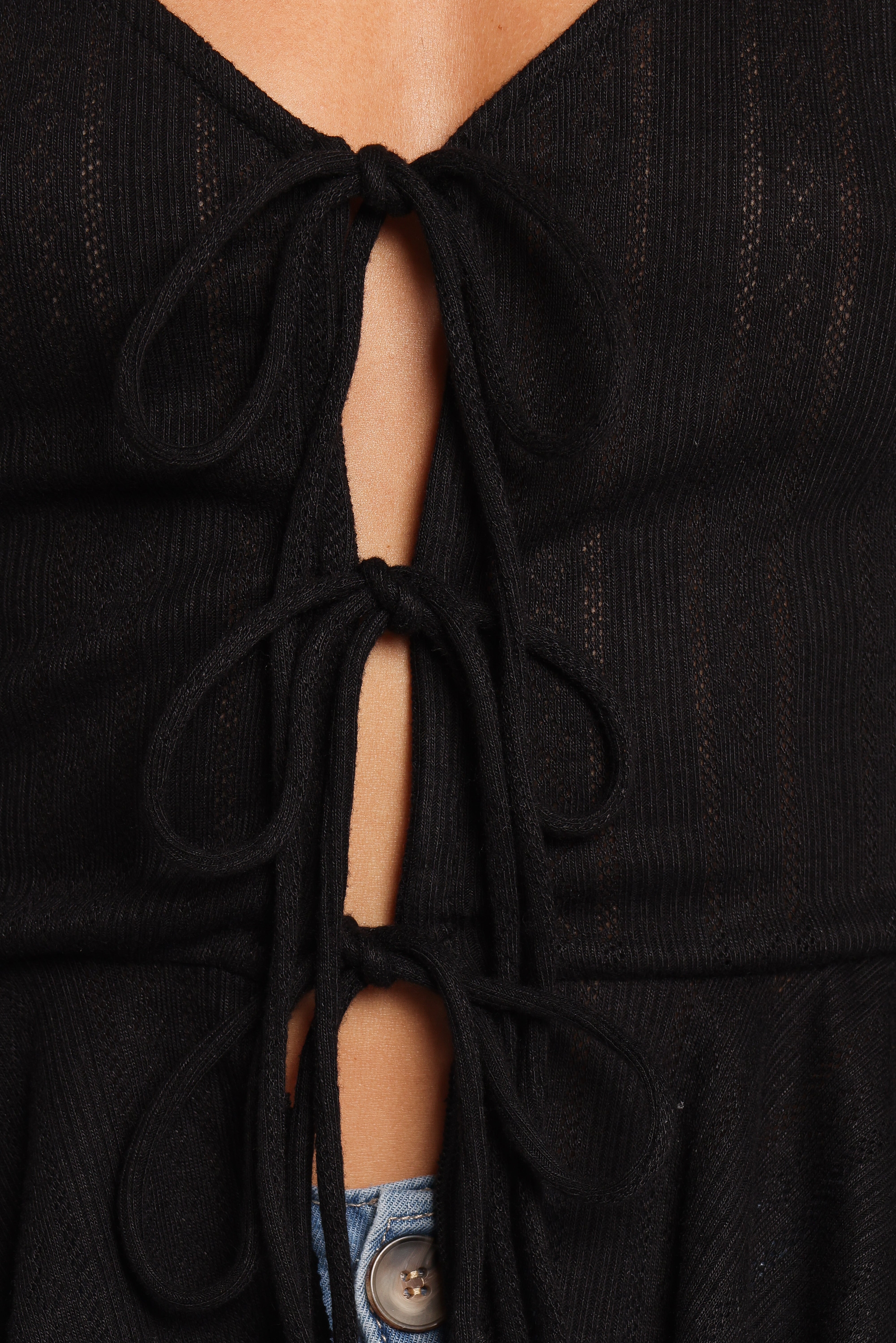 Islah Pointelle Cardigan Top - Black-Ladys Street