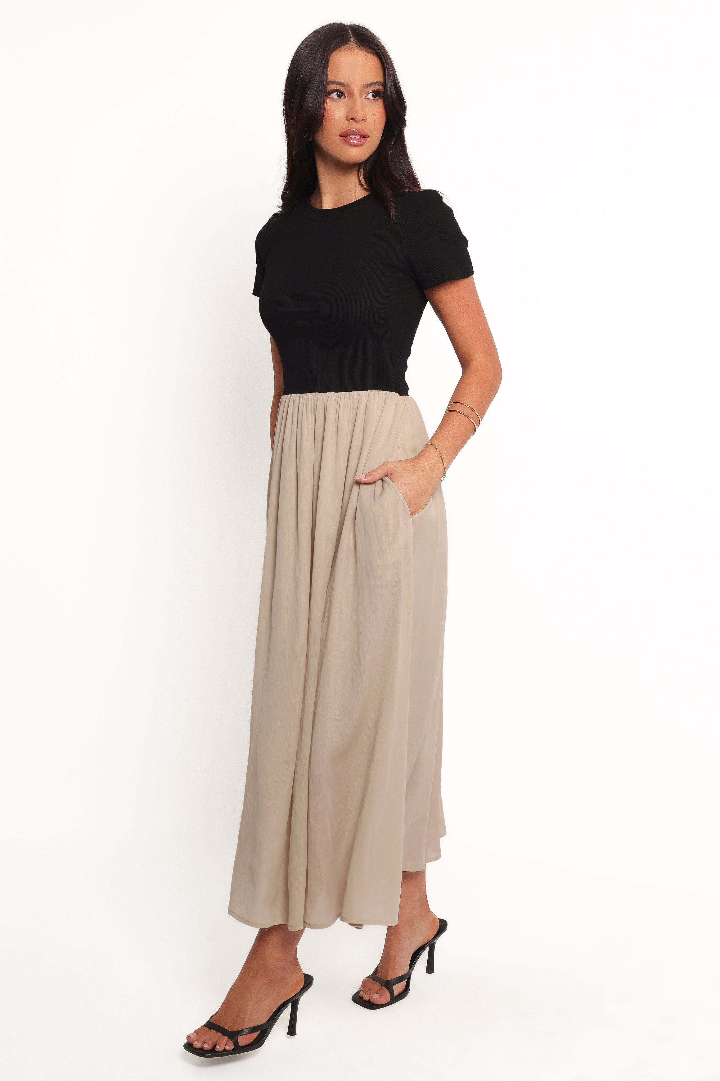 Isolde Midi Dress - Black/Beige-Ladys Street