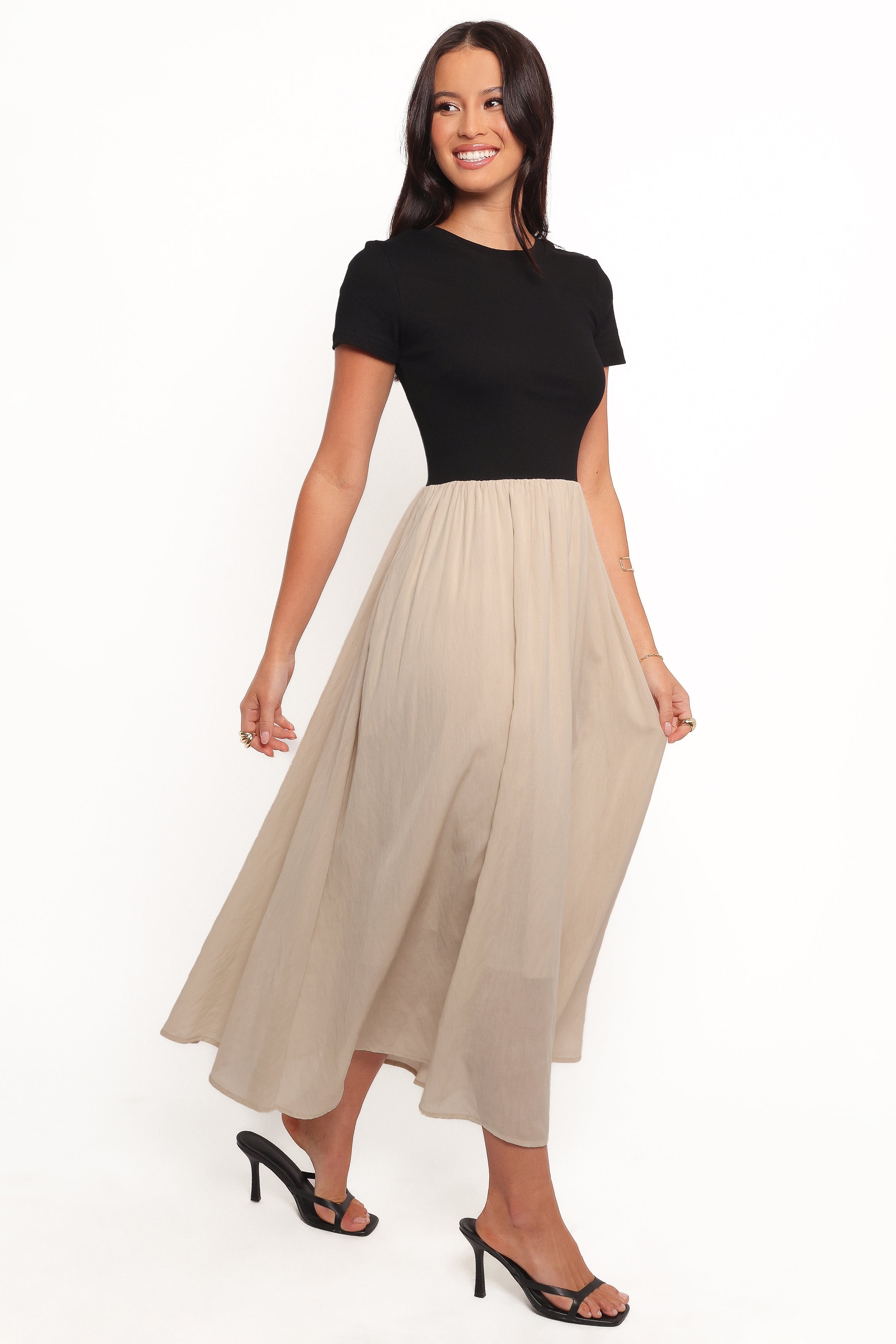 Isolde Midi Dress - Black/Beige-Ladys Street