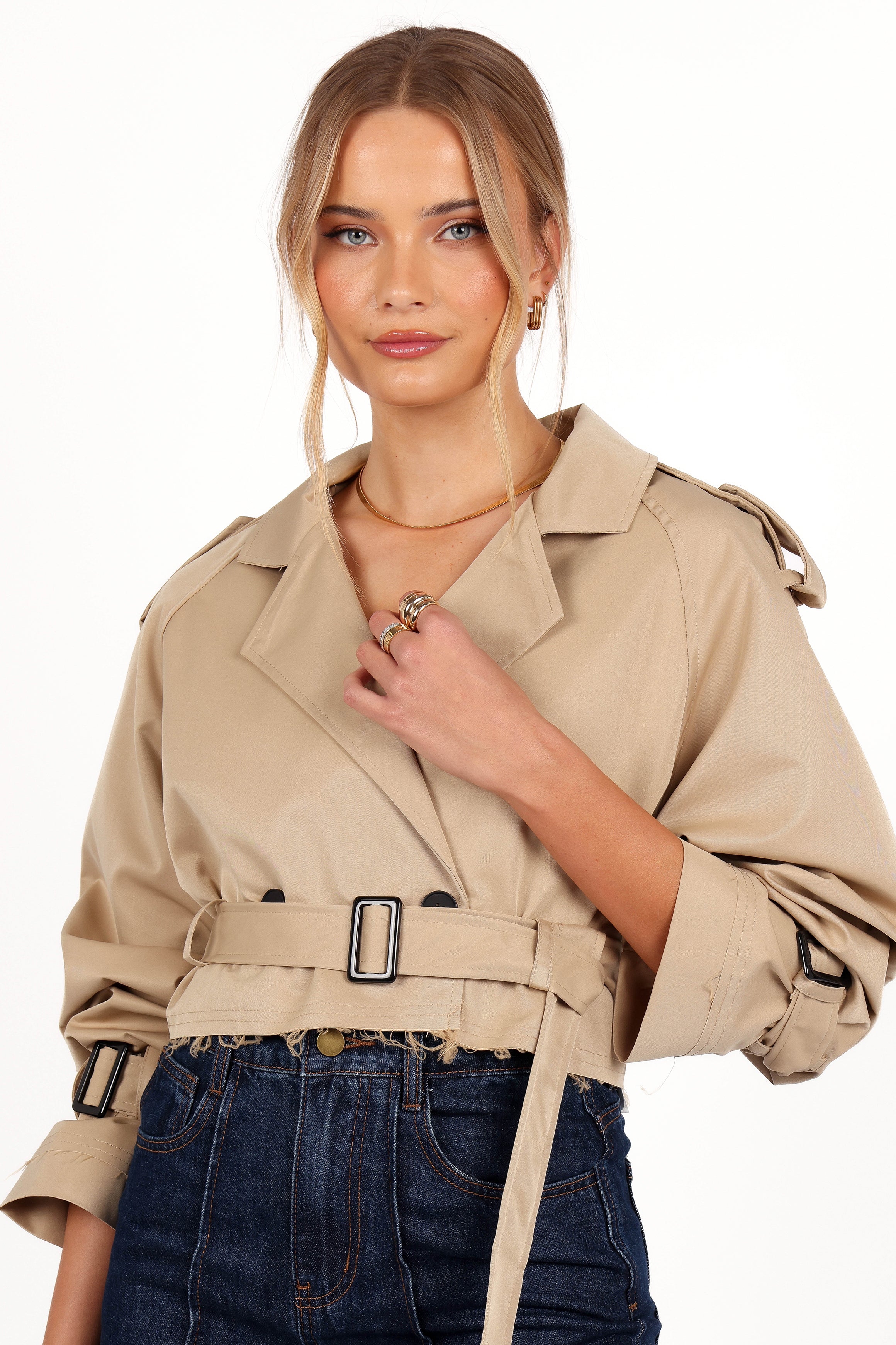 Izzi Crop Trench Jacket - Tan-Ladys Street