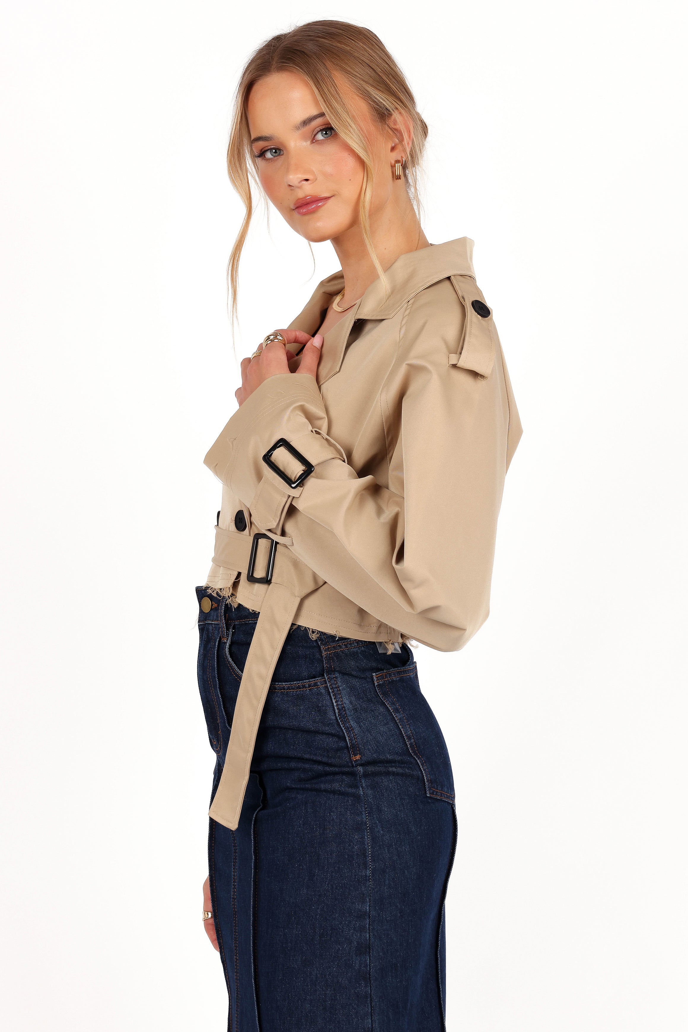 Izzi Crop Trench Jacket - Tan-Ladys Street