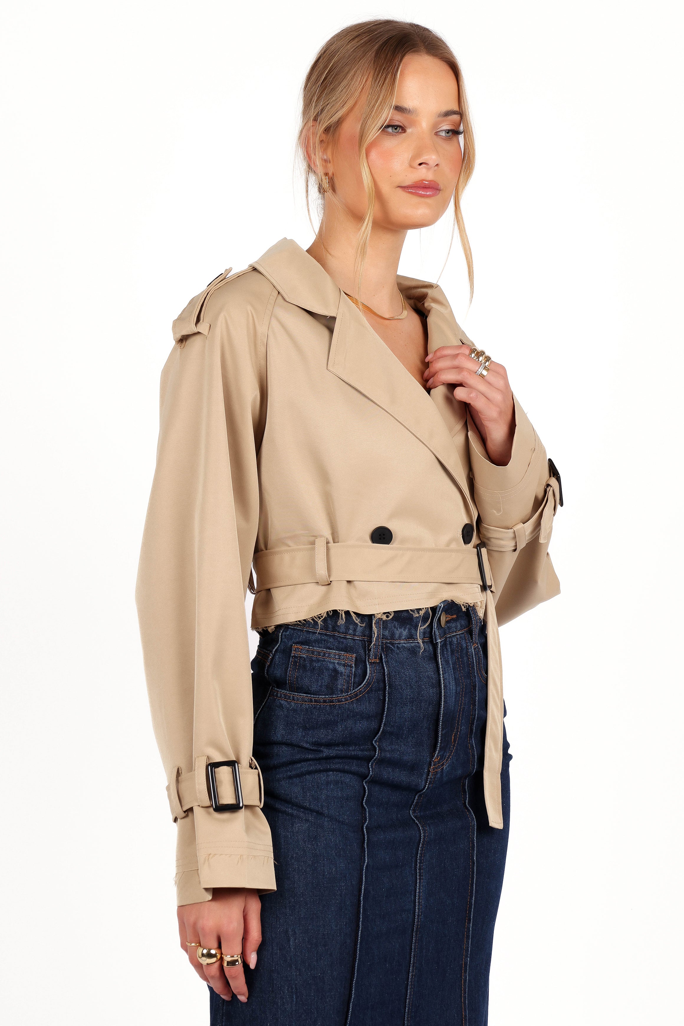 Izzi Crop Trench Jacket - Tan-Ladys Street