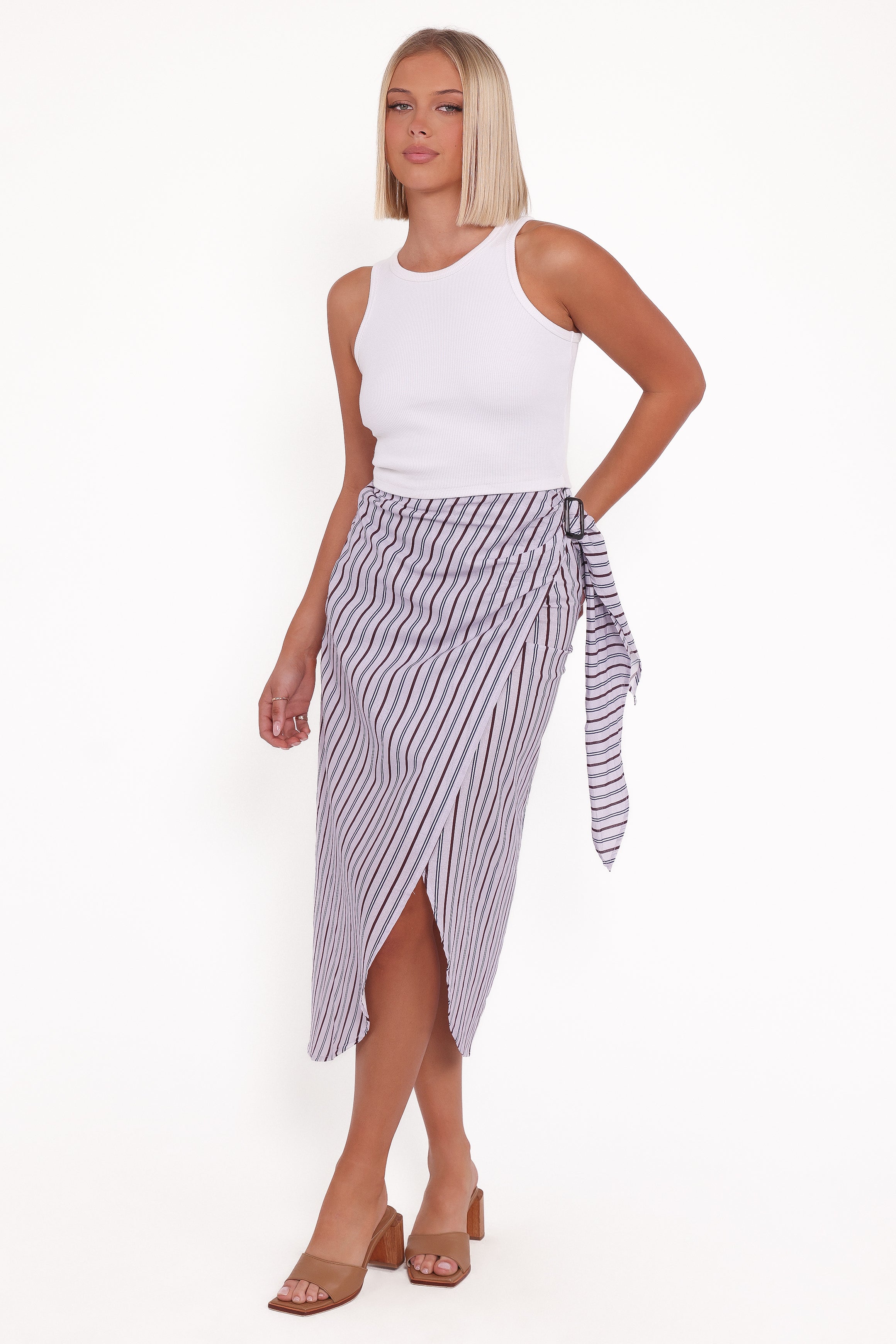 Jacey Wrap Midi Skirt - Midnight Stripe-Ladys Street