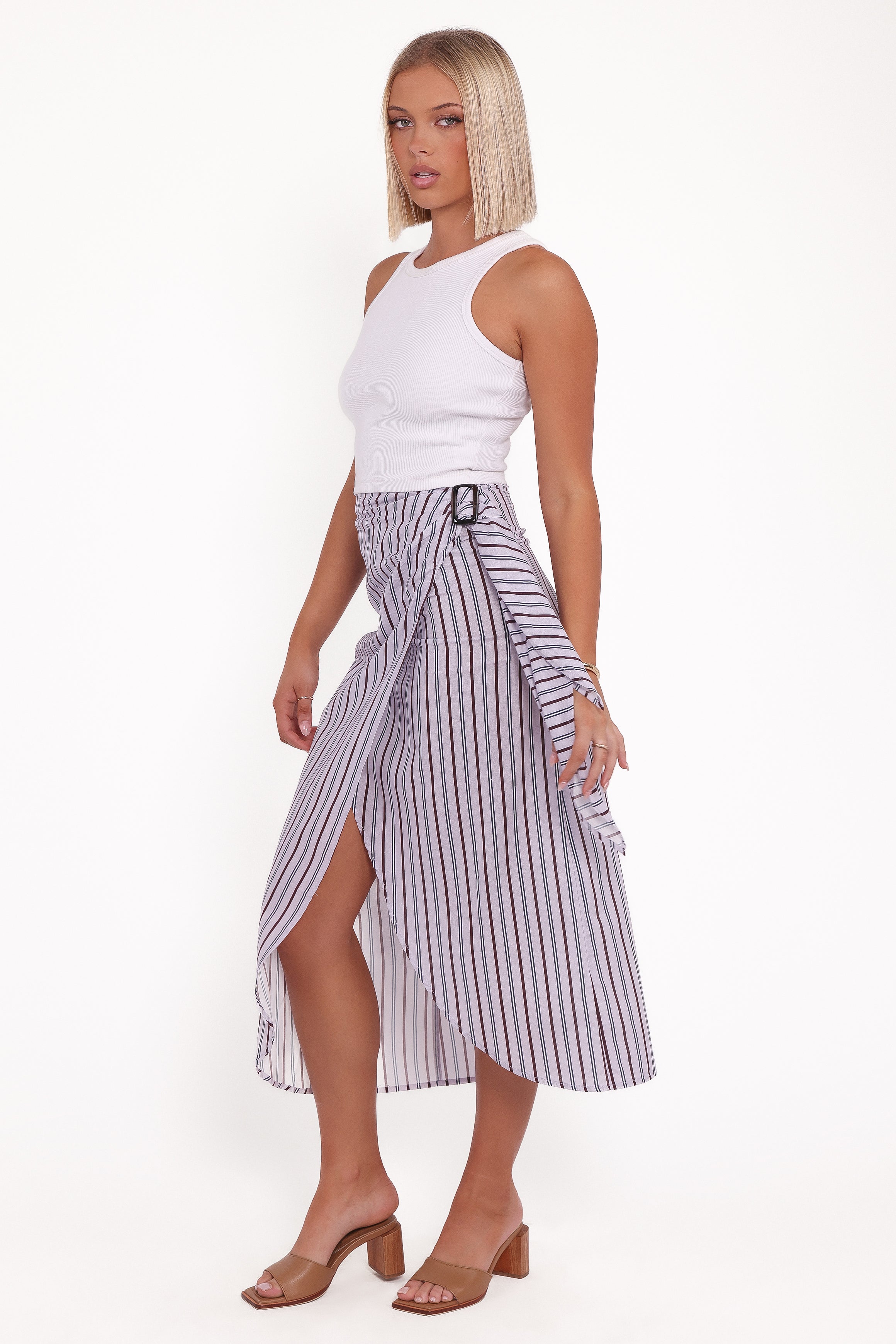 Jacey Wrap Midi Skirt - Midnight Stripe-Ladys Street
