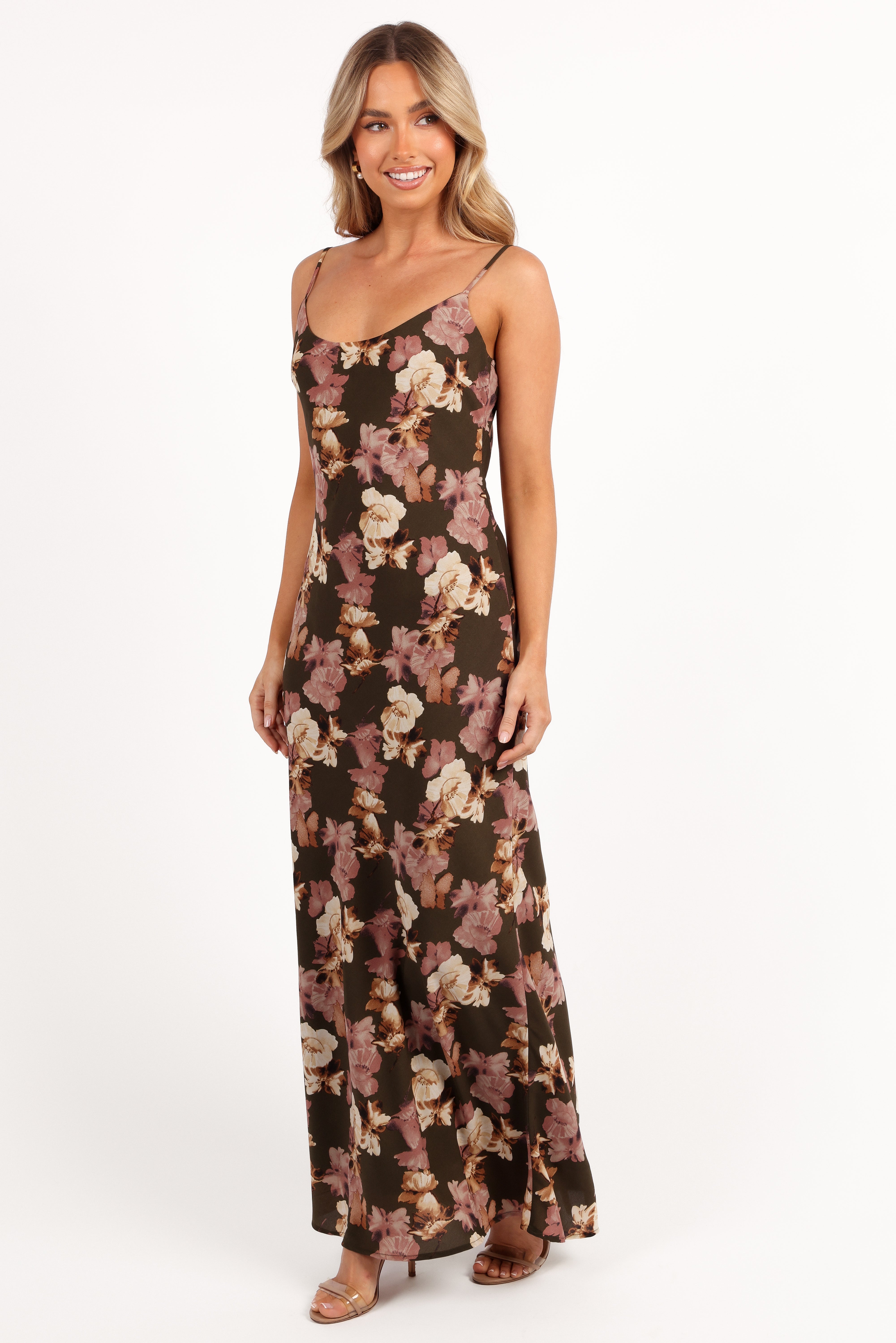 Jamie Maxi Slip Dress - Olive Floral-Ladys Street