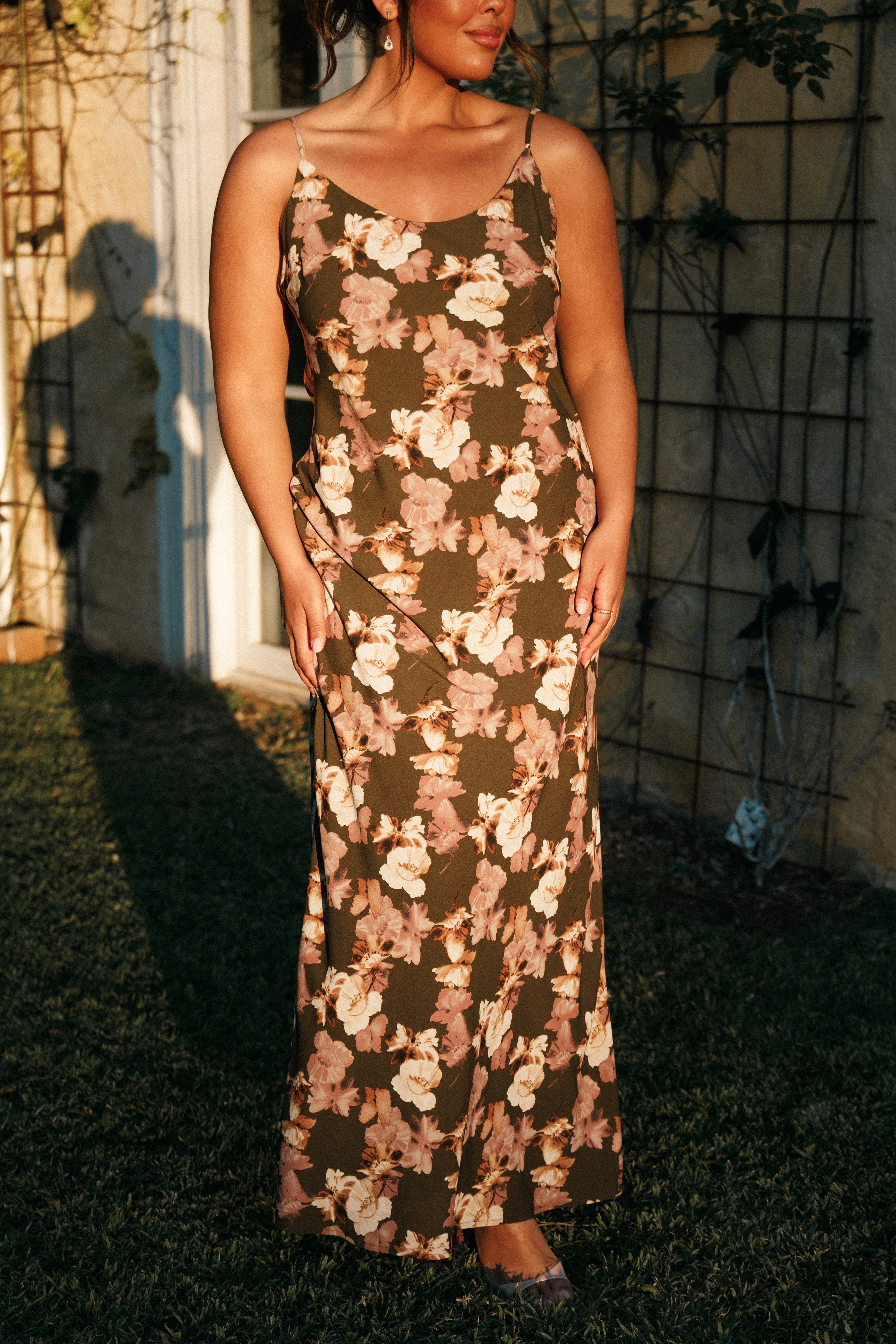 Jamie Maxi Slip Dress - Olive Floral-Ladys Street