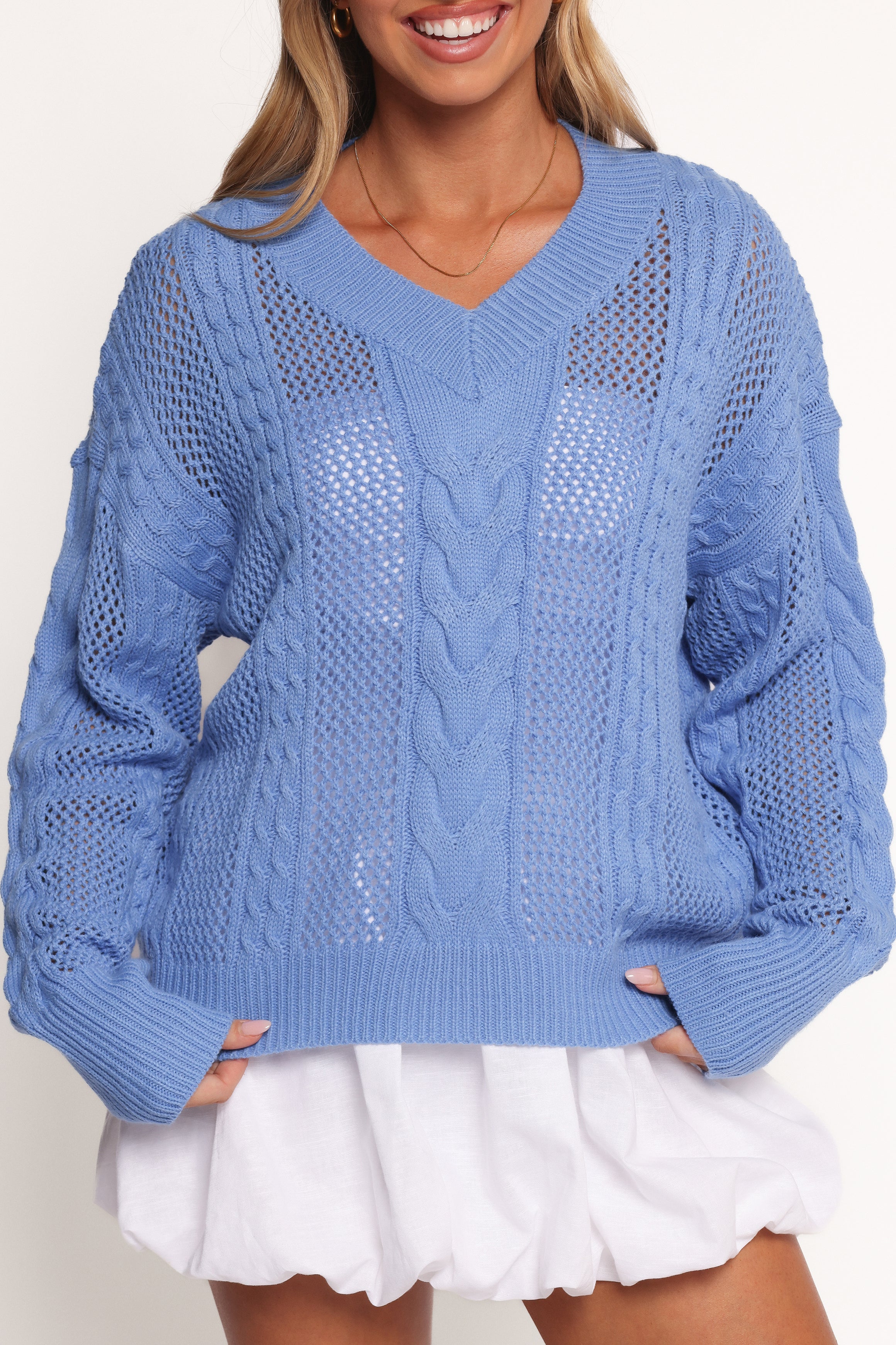 Janie Knit Sweater - Blue-Ladys Street