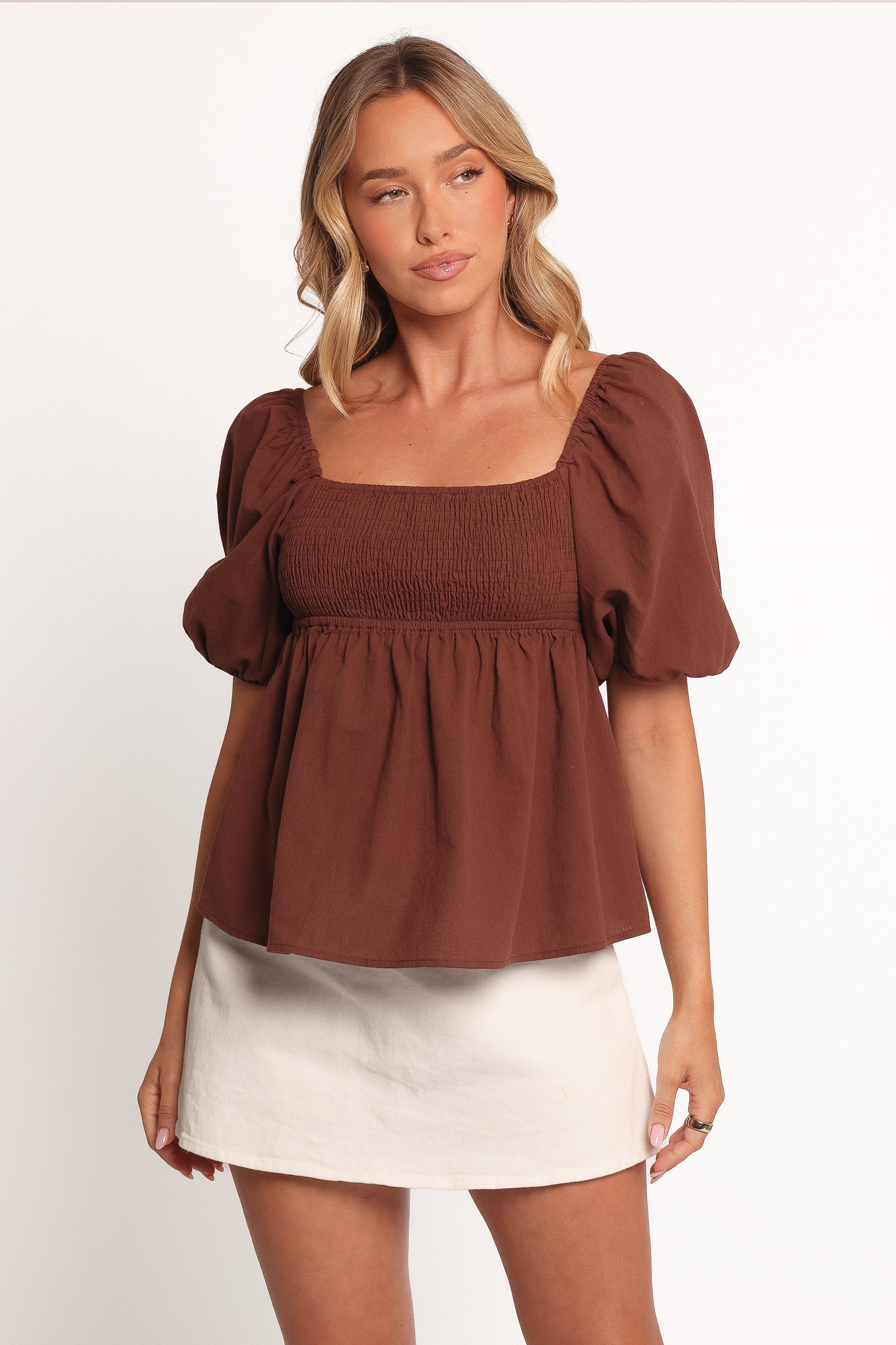 Jemima Puff Sleeve Top - Chocolate-Ladys Street