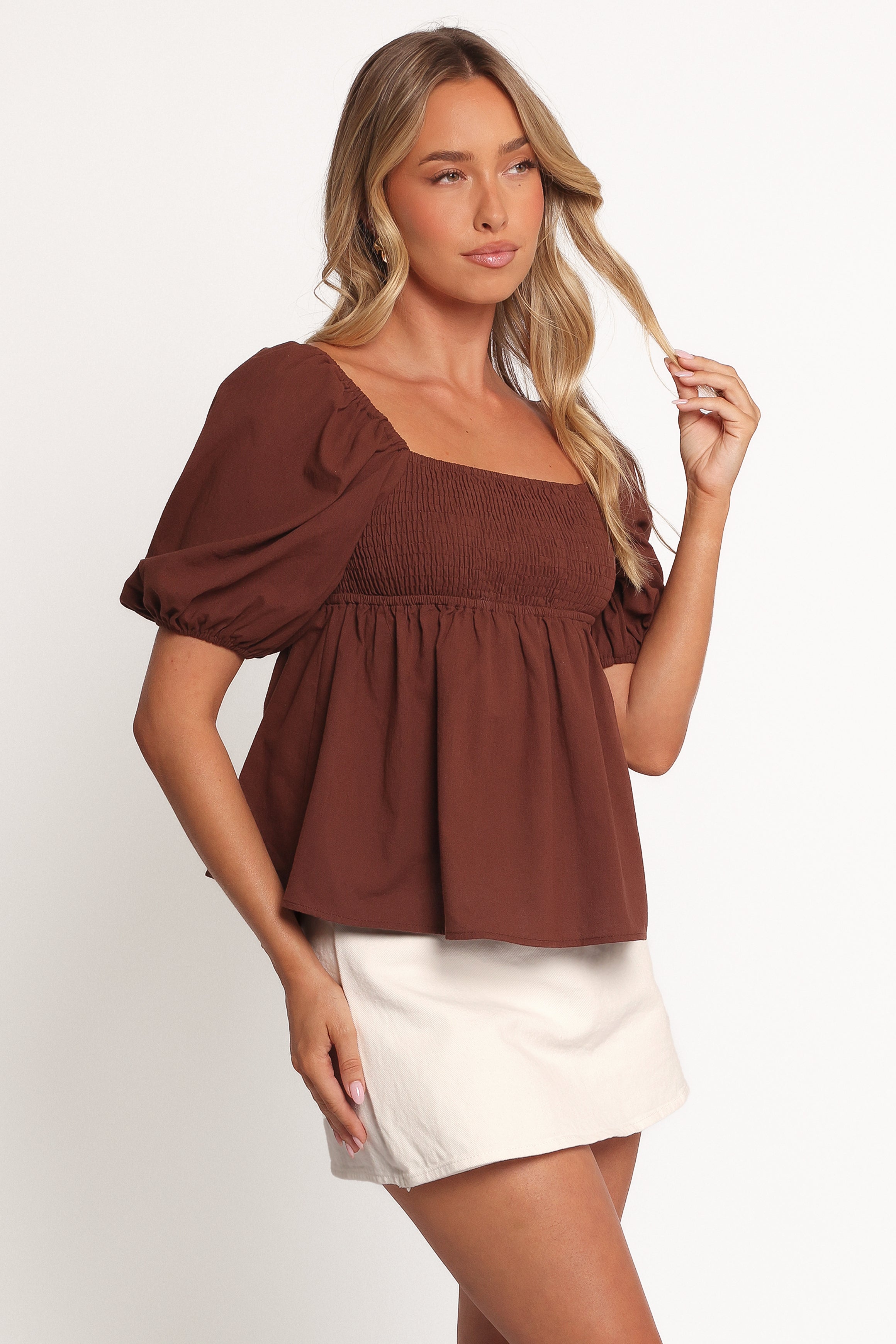 Jemima Puff Sleeve Top - Chocolate-Ladys Street
