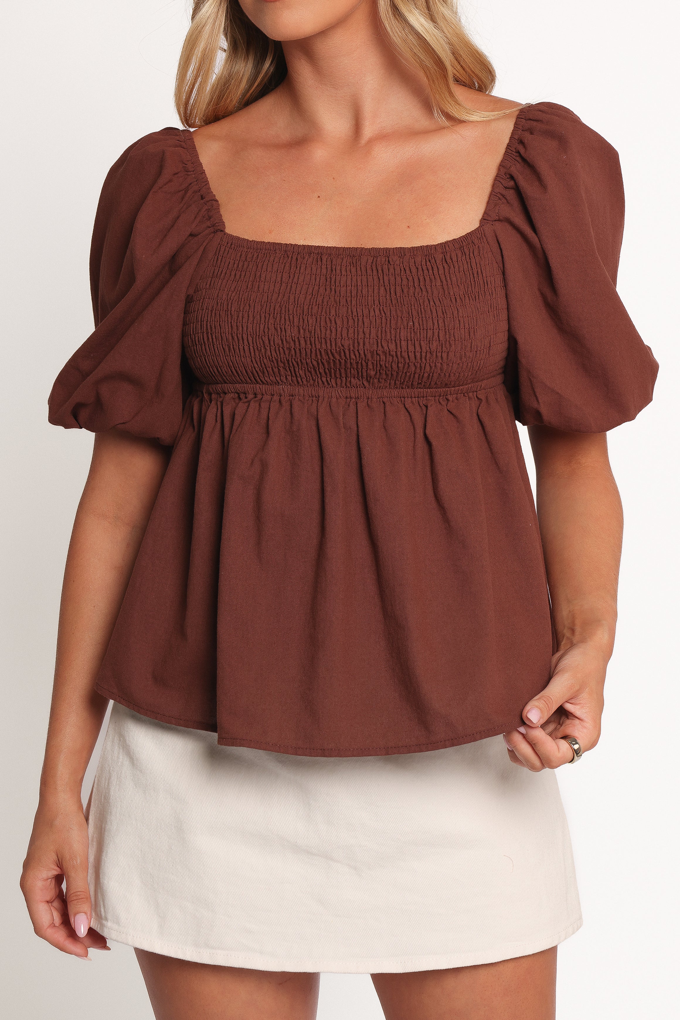 Jemima Puff Sleeve Top - Chocolate-Ladys Street