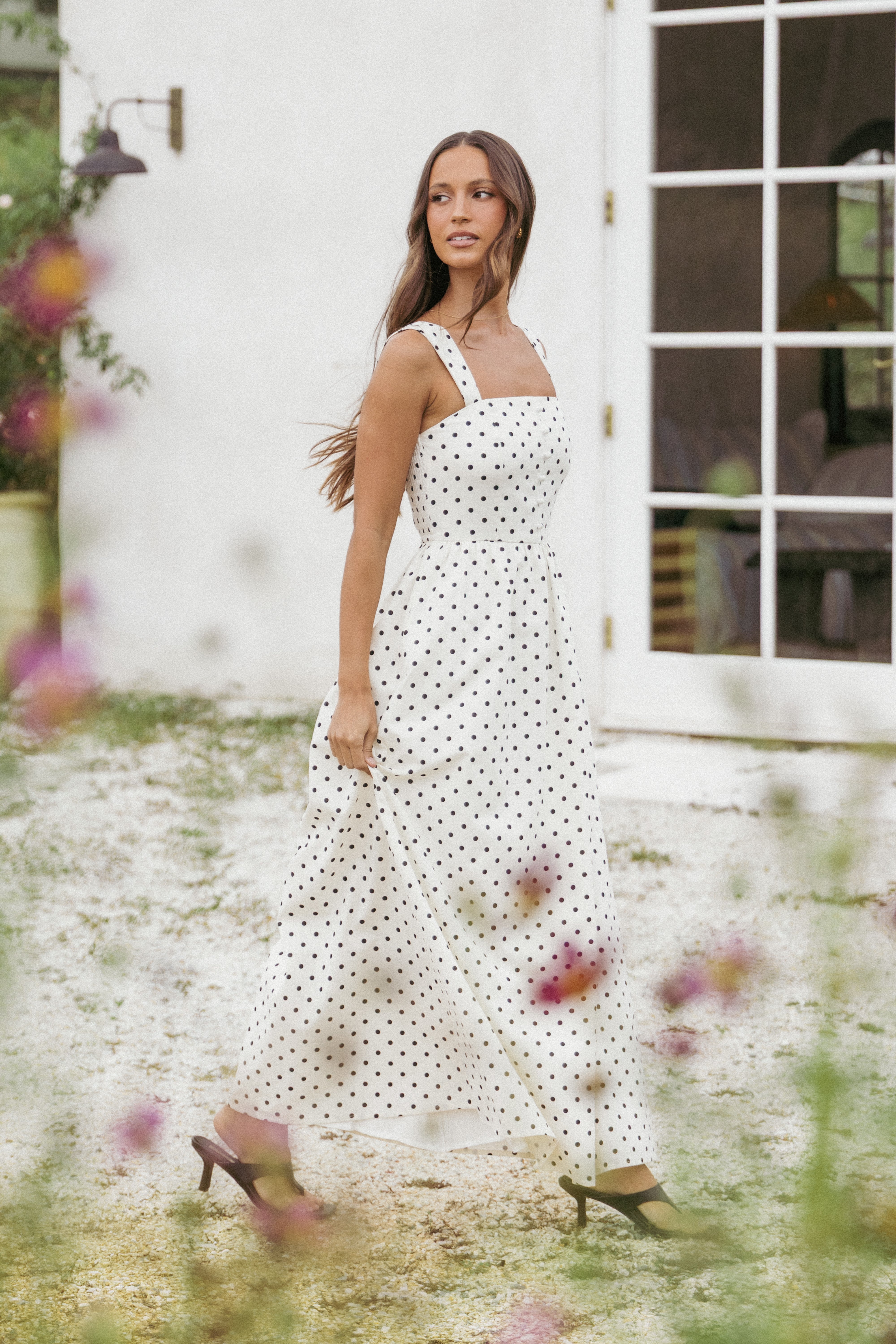 Jenni Maxi Dress - White Polka Dot-Ladys Street