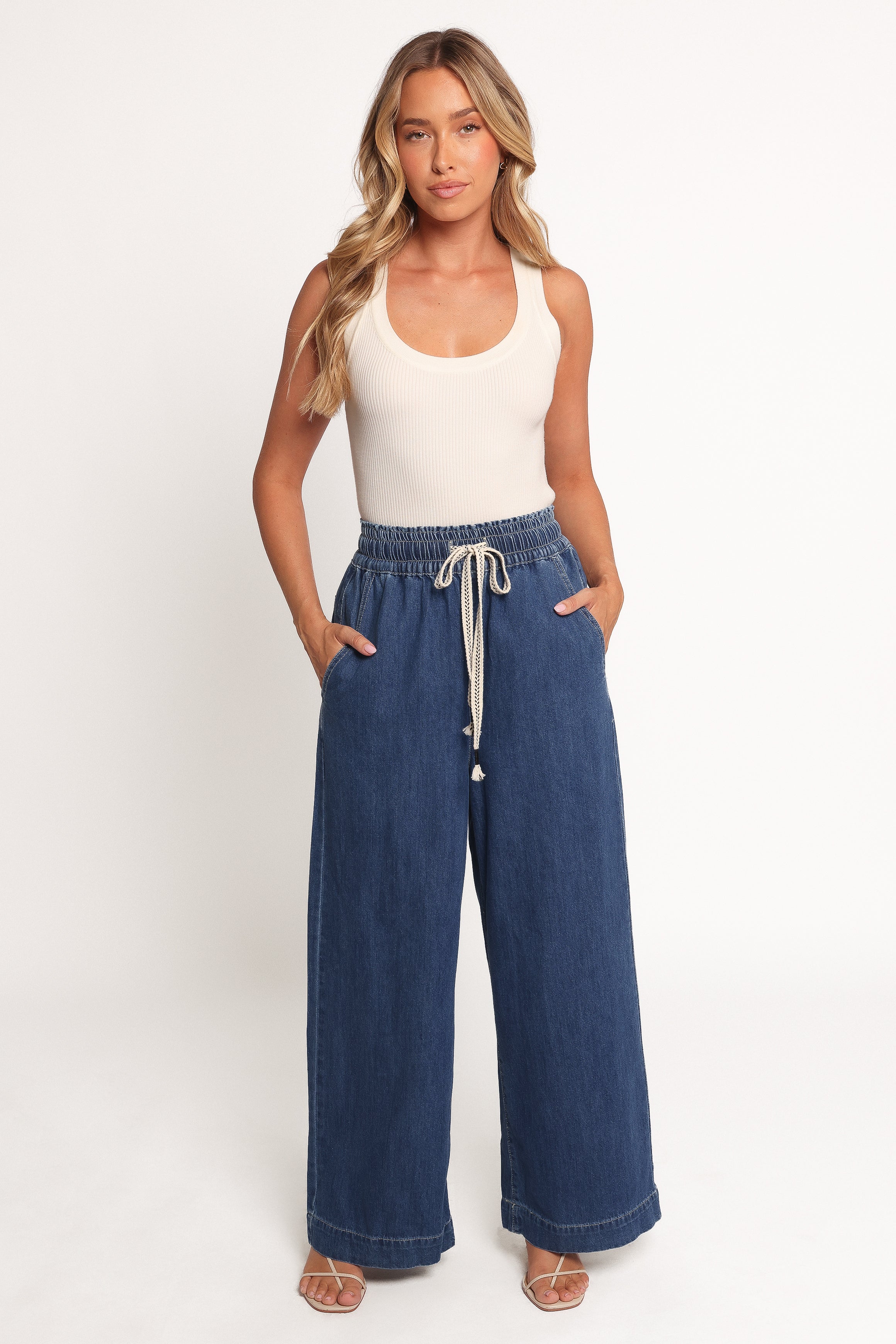Jenni Wide Leg Pant - Denim-Ladys Street