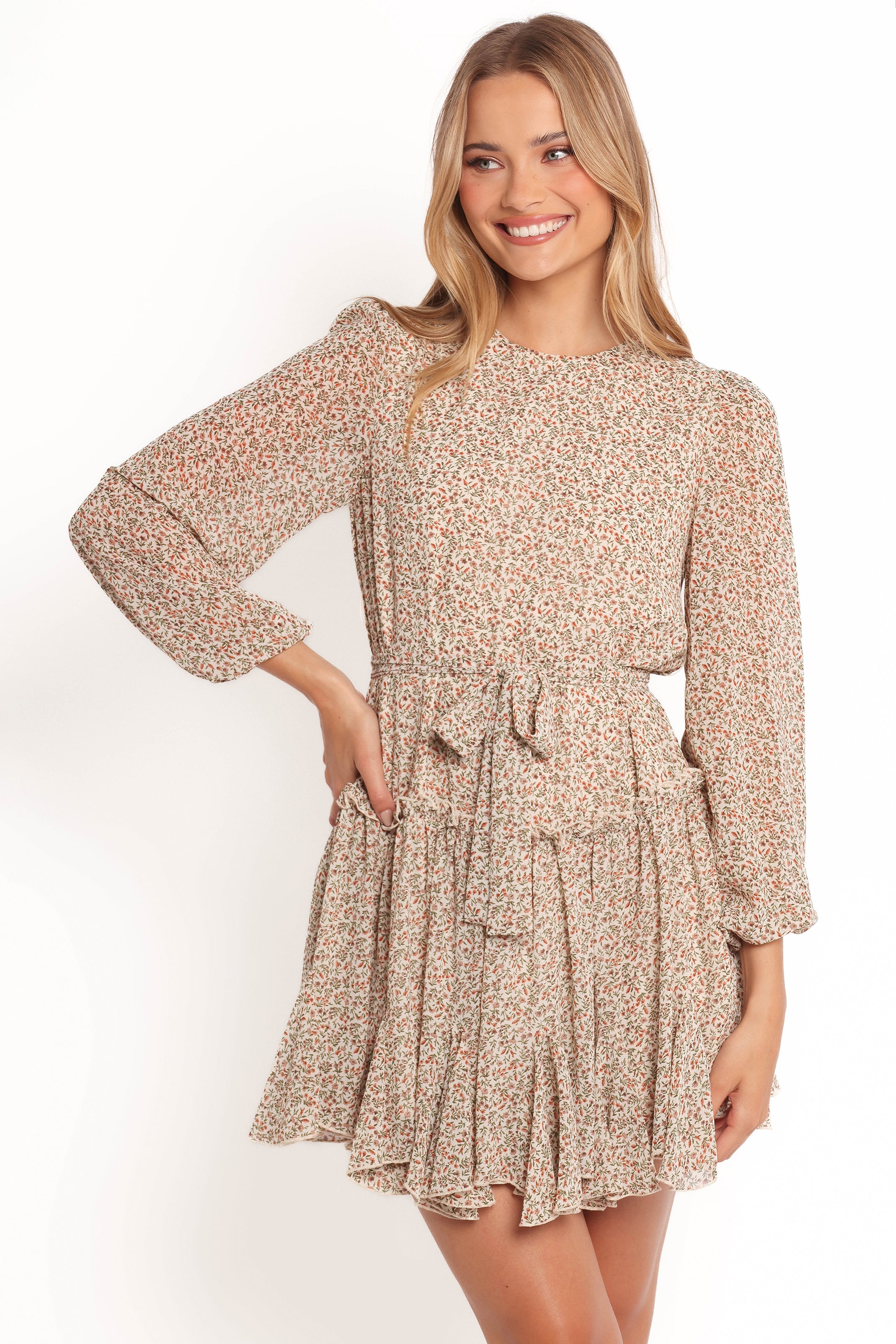 Jennie Long Sleeve Mini Dress - Cream/Multi-Ladys Street