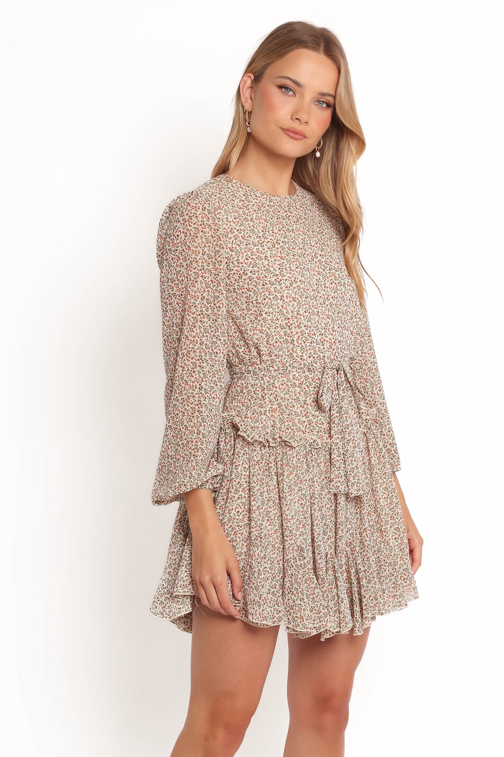 Jennie Long Sleeve Mini Dress - Cream/Multi-Ladys Street