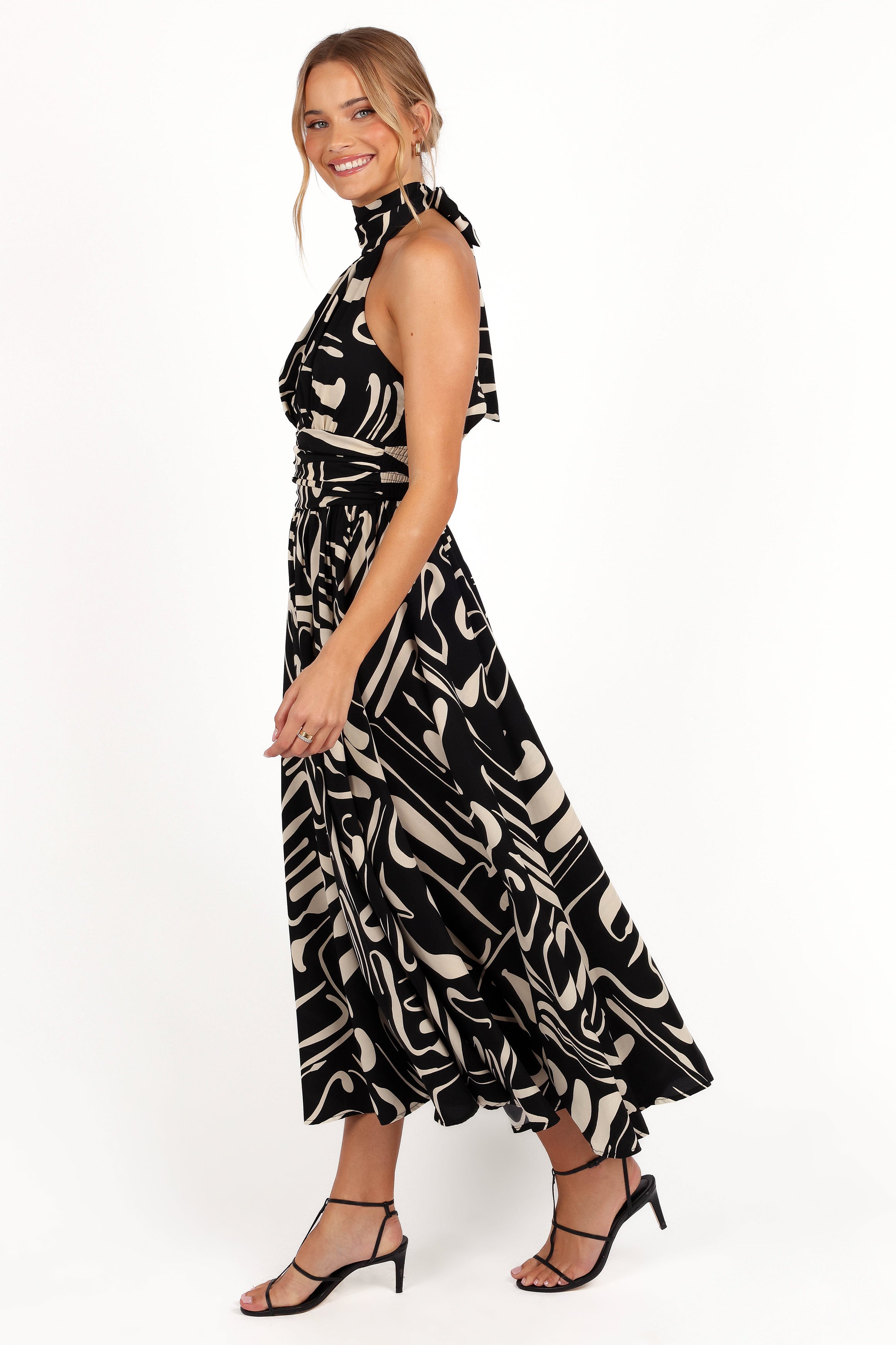 Jennifer Halterneck Maxi Dress - Black/White-Ladys Street