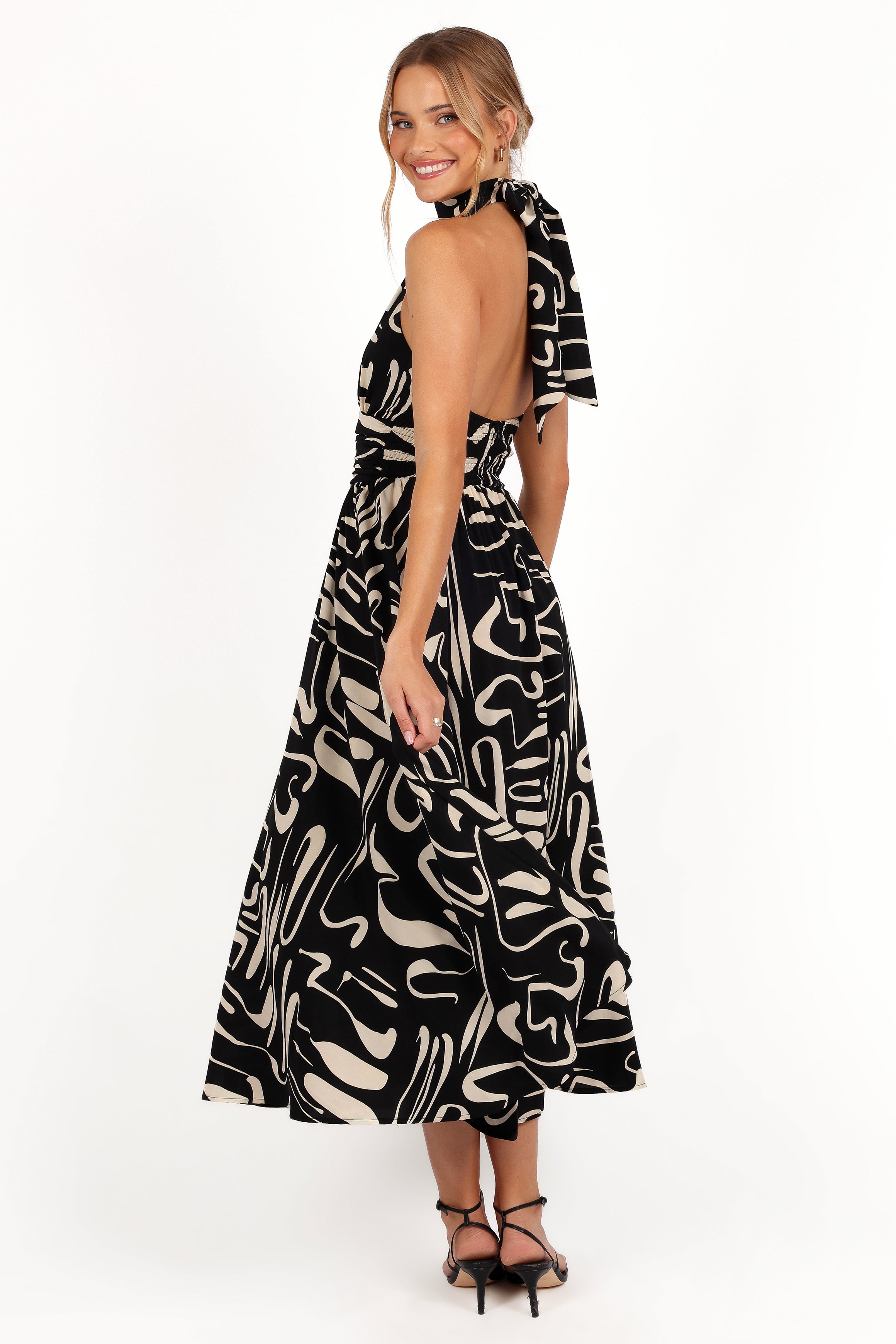 Jennifer Halterneck Maxi Dress - Black/White-Ladys Street