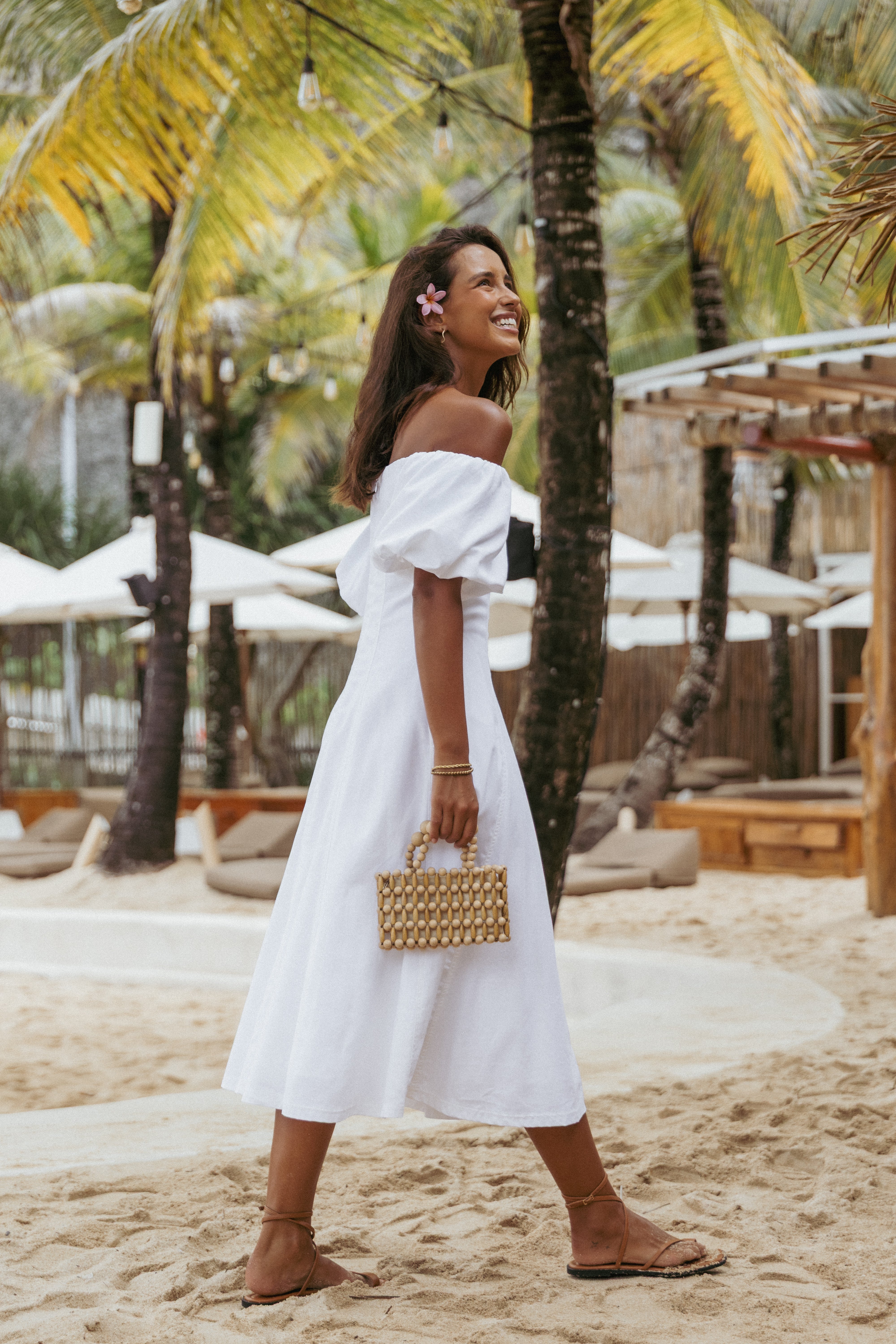 Jensen Off Shoulder Midi Dress - Ivory-Ladys Street