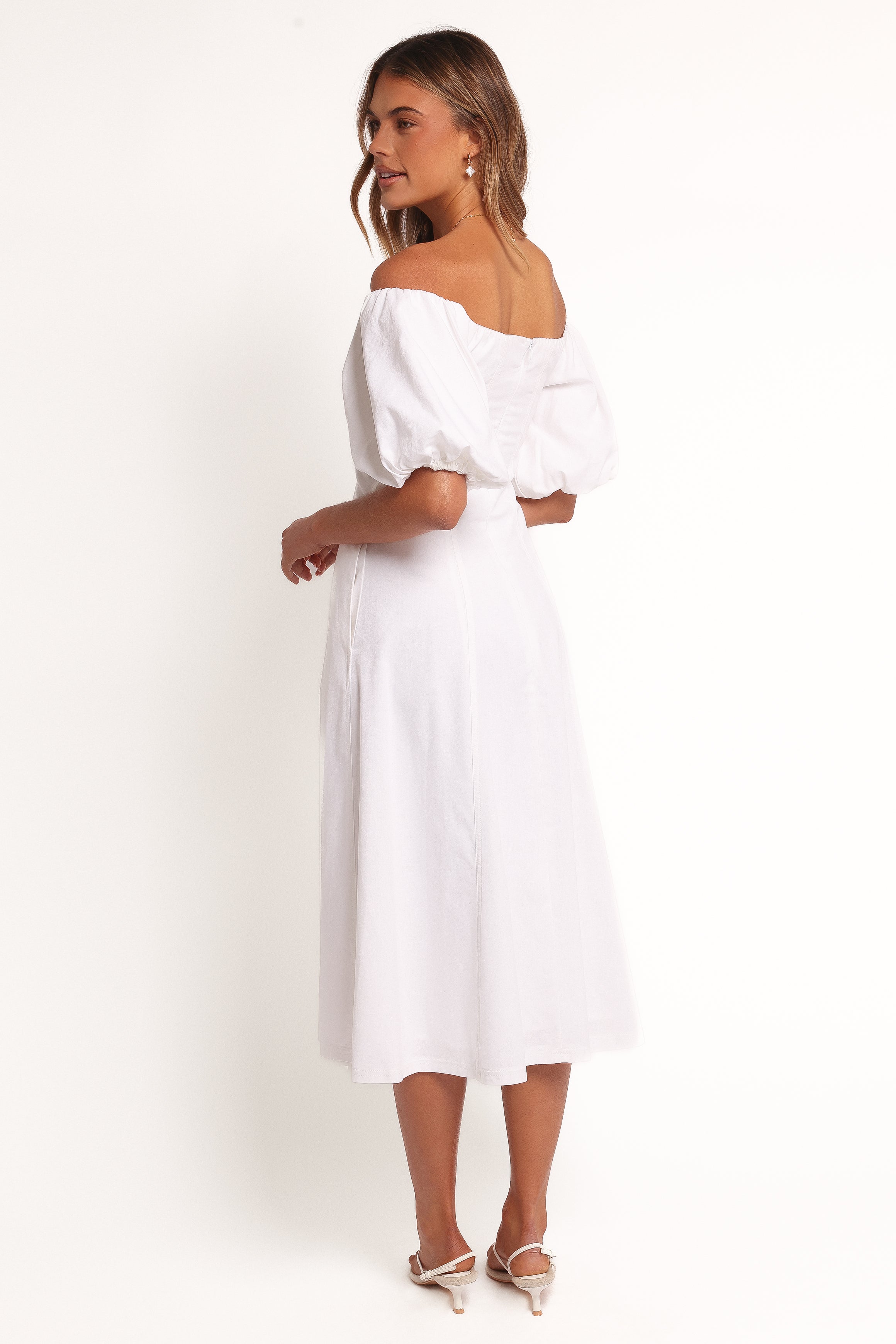 Jensen Off Shoulder Midi Dress - Ivory-Ladys Street