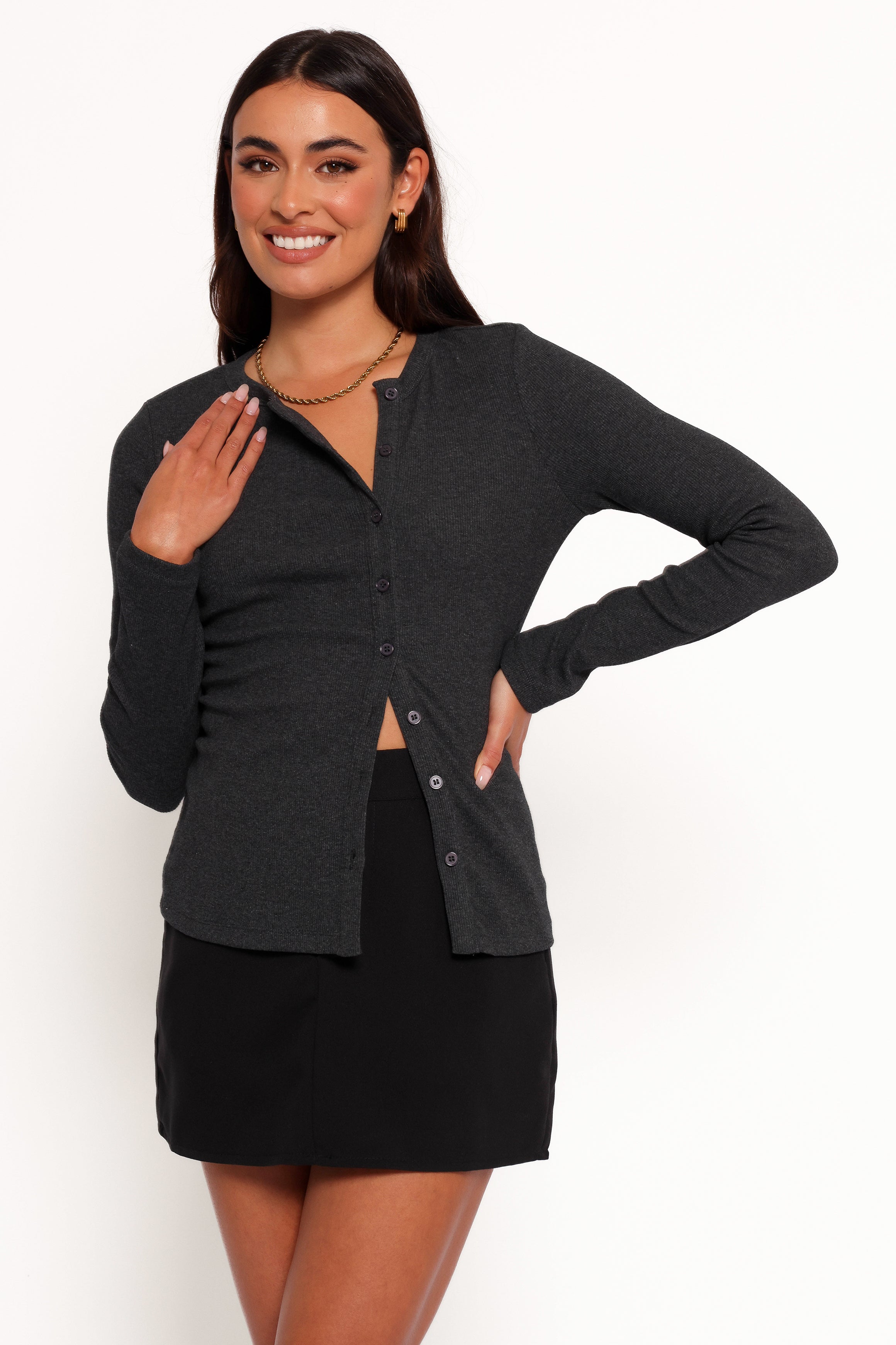 Jessa Knit Top - Charcoal-Ladys Street