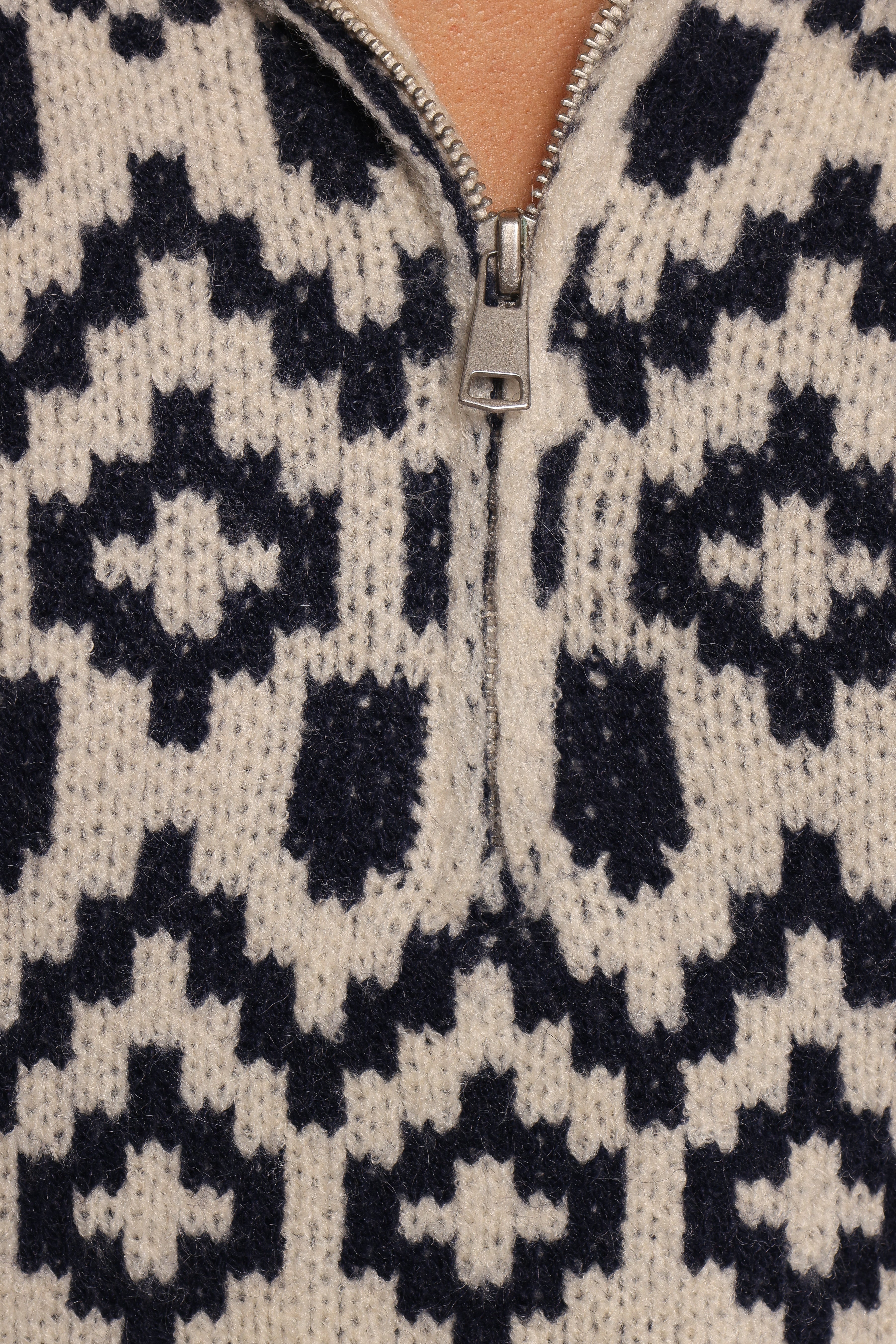Jethro Quarter Zip Fairisle Knit Sweater - Cream/Navy-Ladys Street