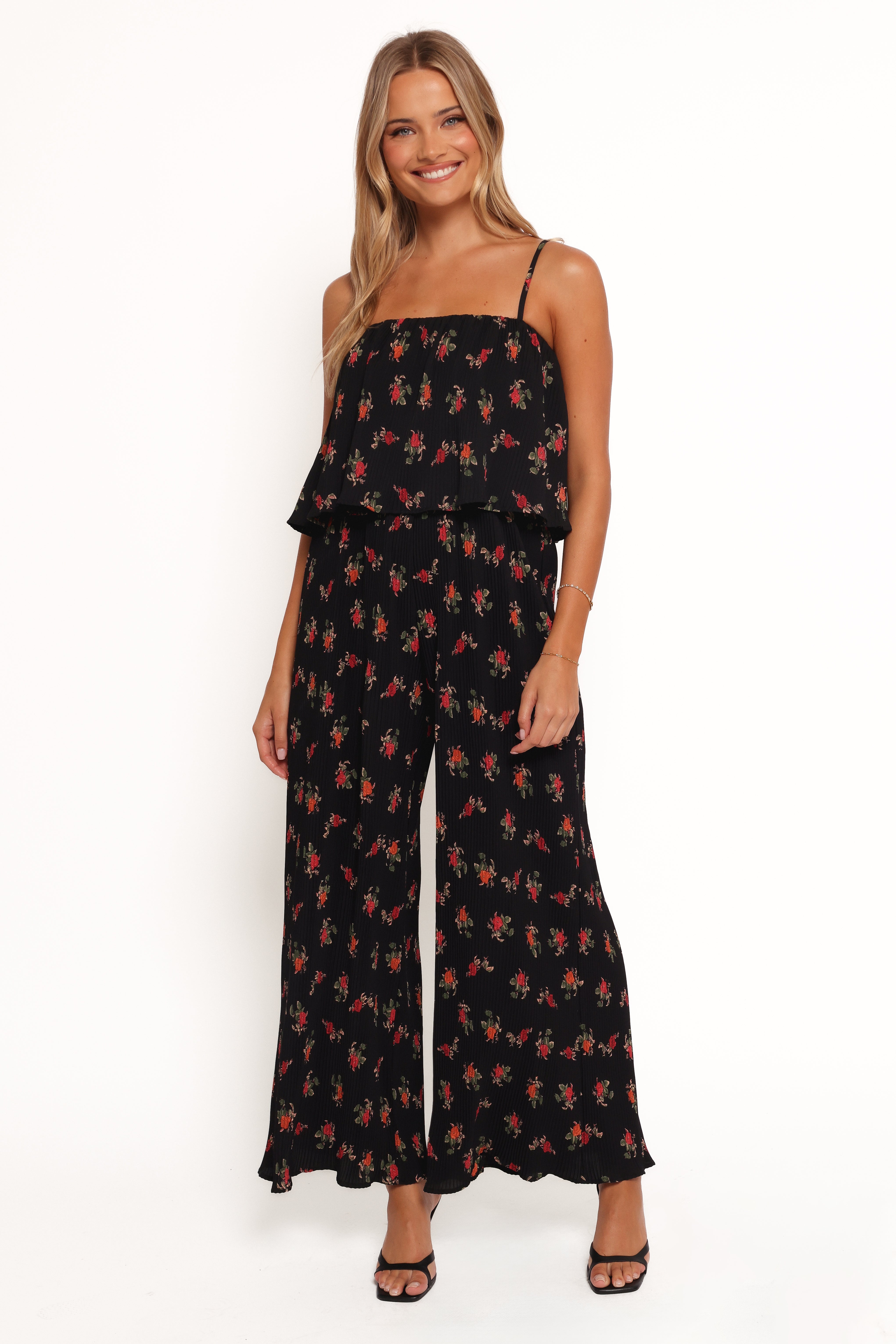 Jillian Plisse Jumpsuit - Black Rose-Ladys Street