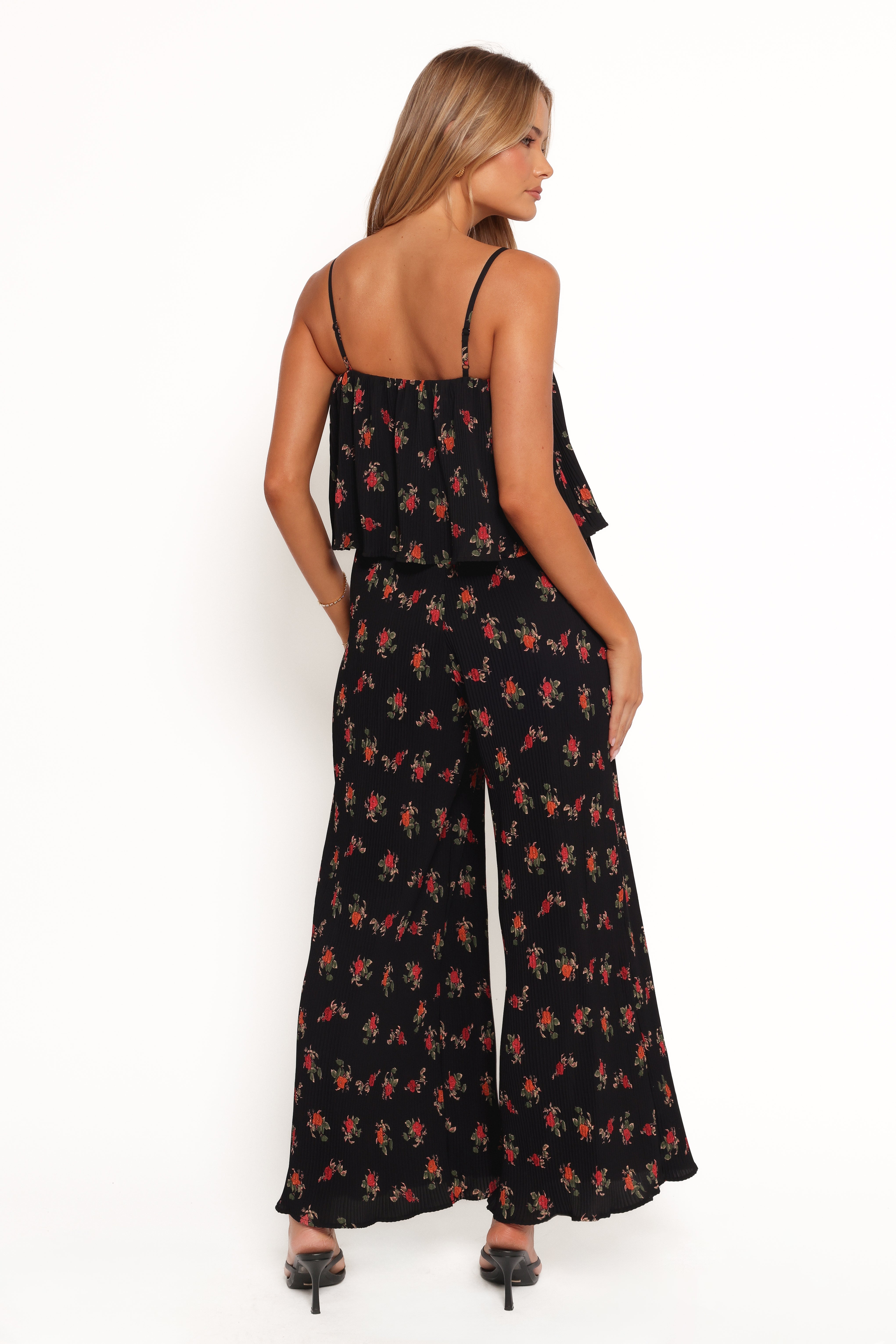 Jillian Plisse Jumpsuit - Black Rose-Ladys Street