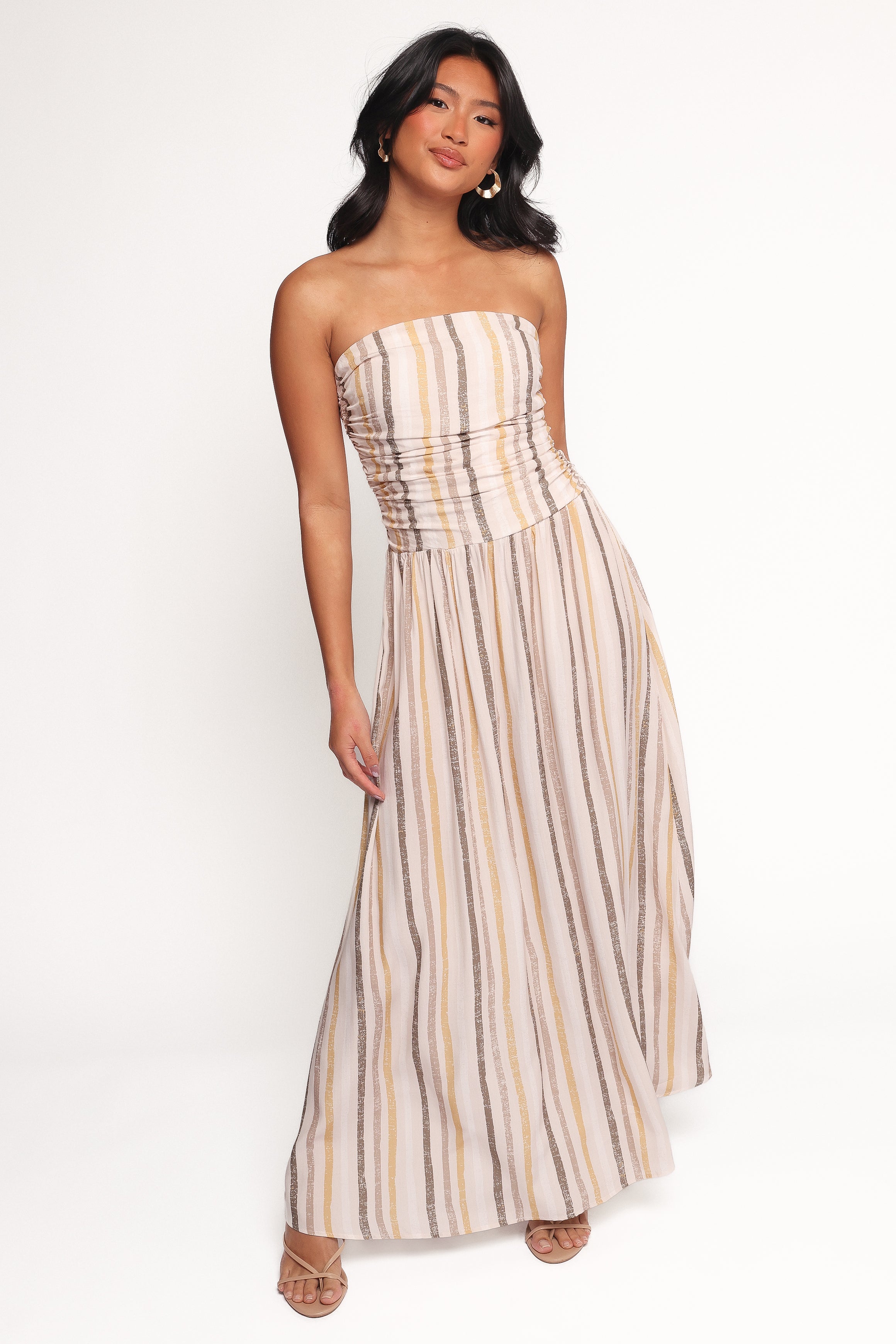 Jimena Strapless Maxi Dress - Brown Stripe-Ladys Street