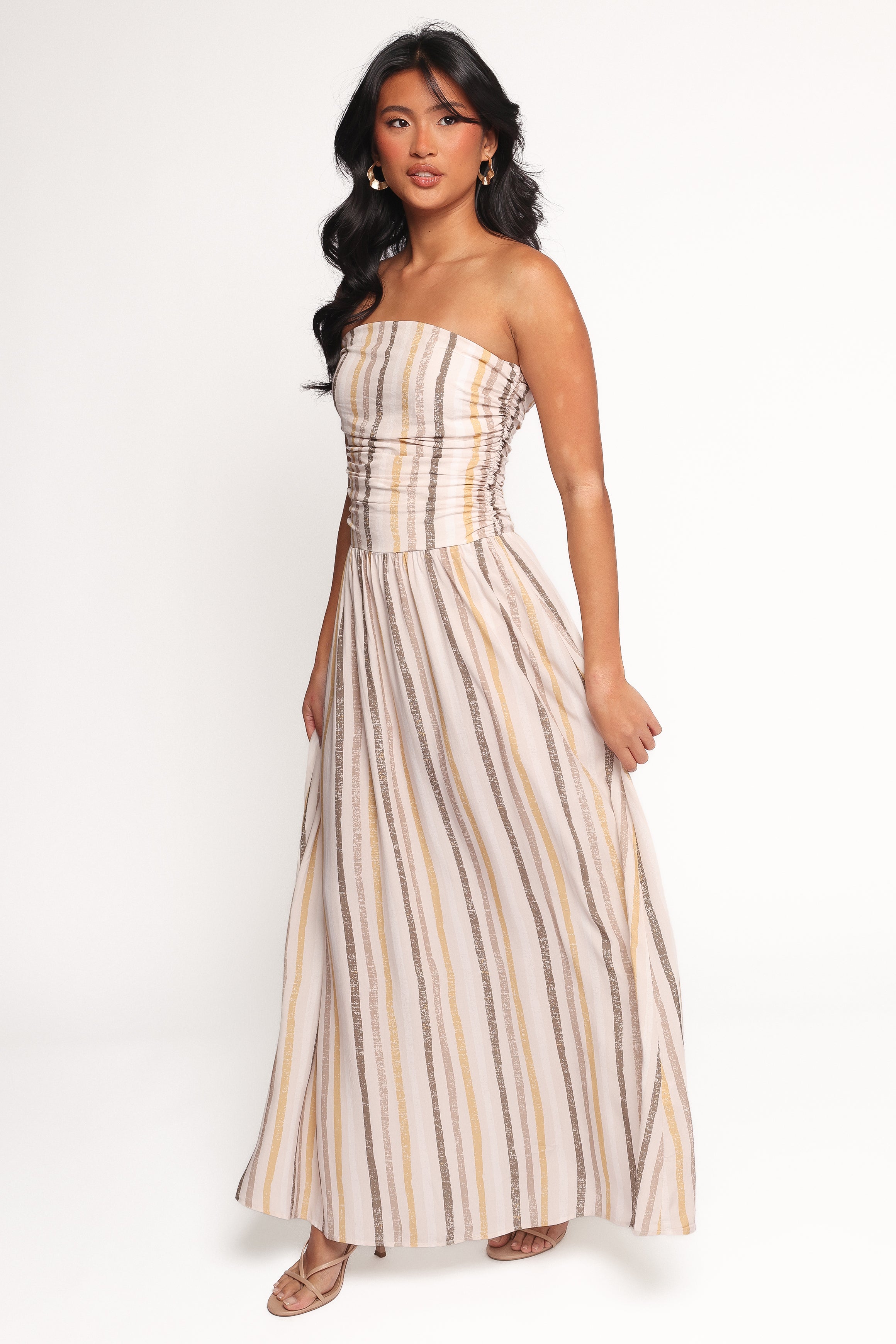 Jimena Strapless Maxi Dress - Brown Stripe-Ladys Street