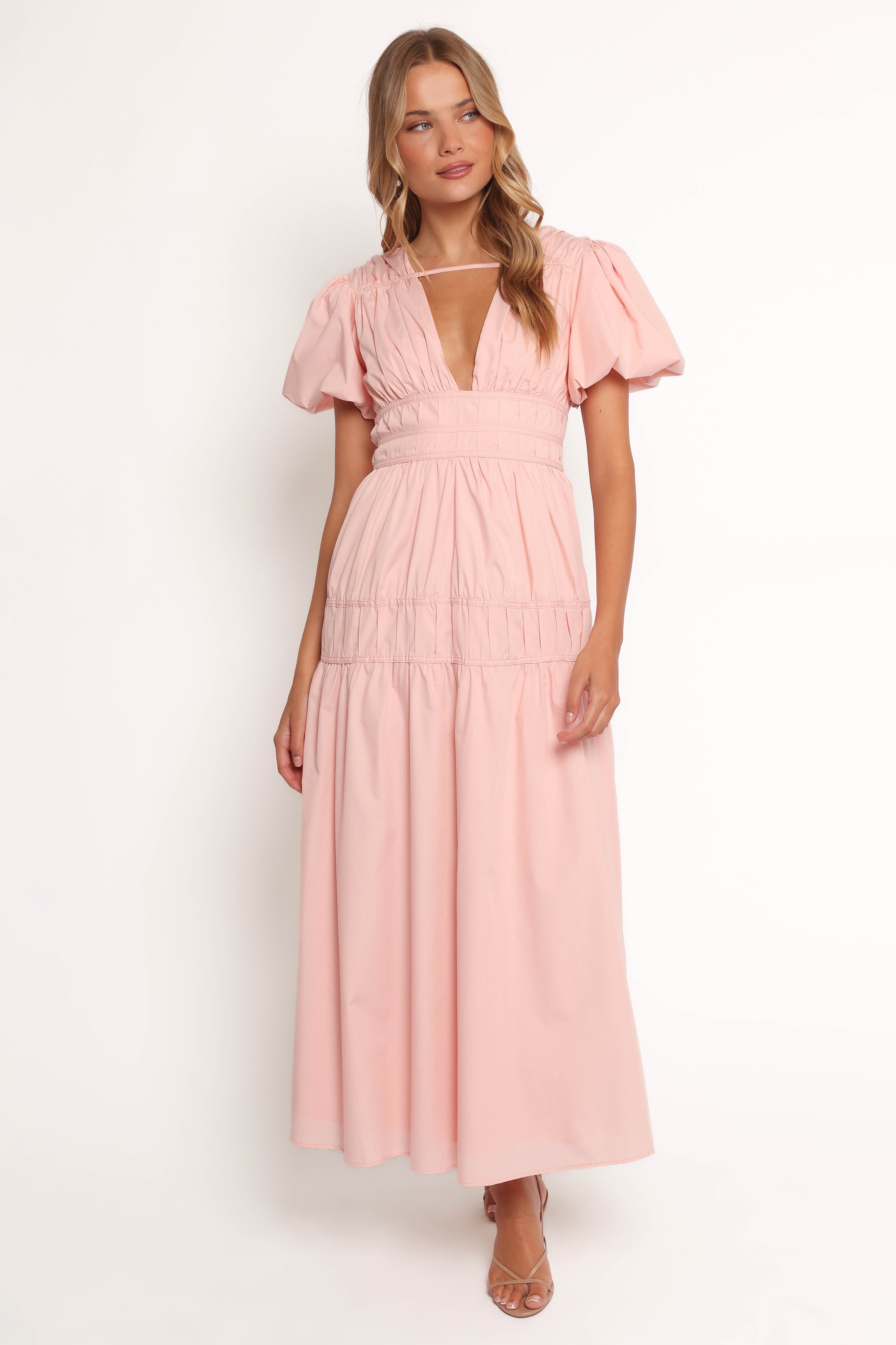 Joedy Puff Sleeve Midi Dress - Pale Pink-Ladys Street