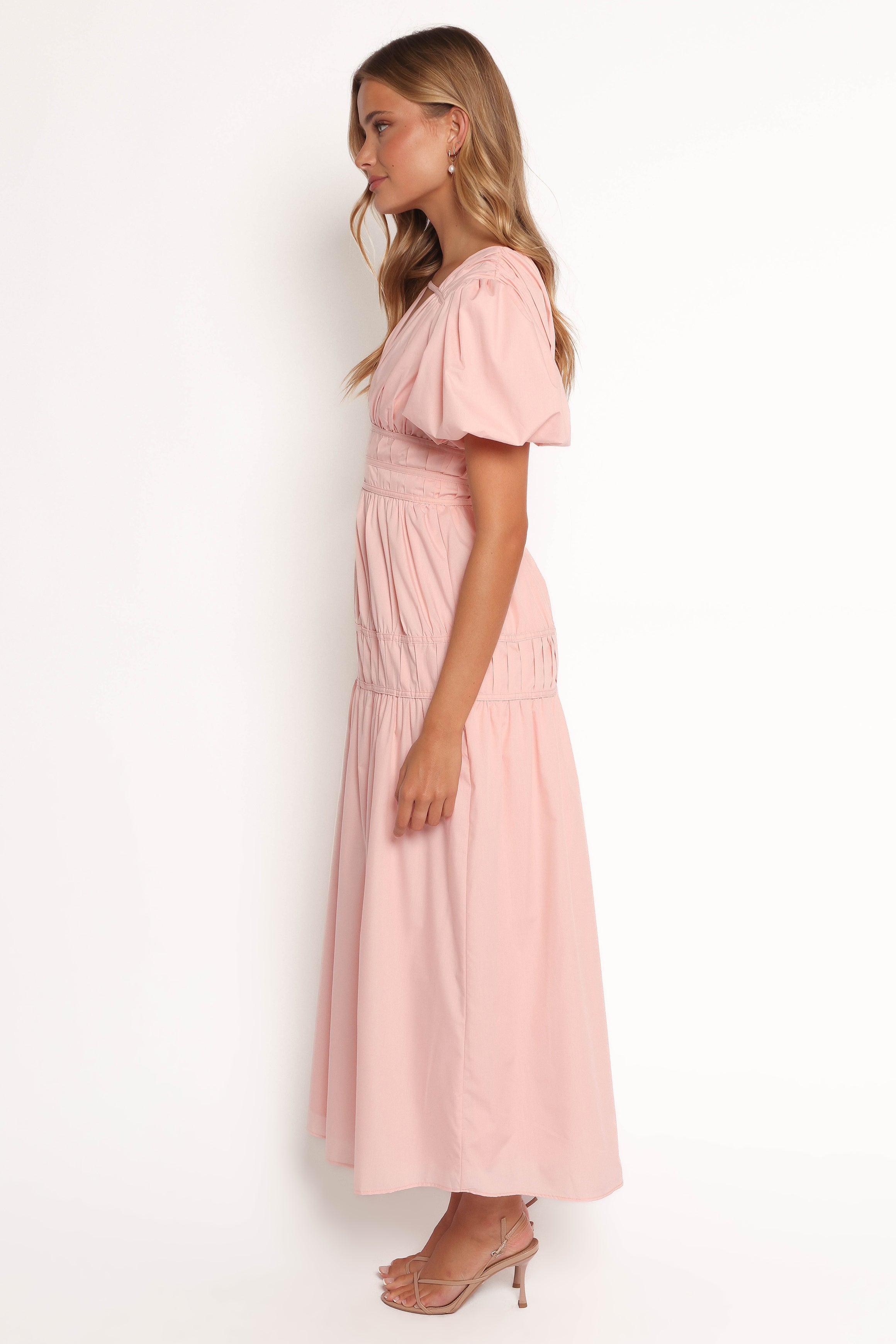 Joedy Puff Sleeve Midi Dress - Pale Pink-Ladys Street