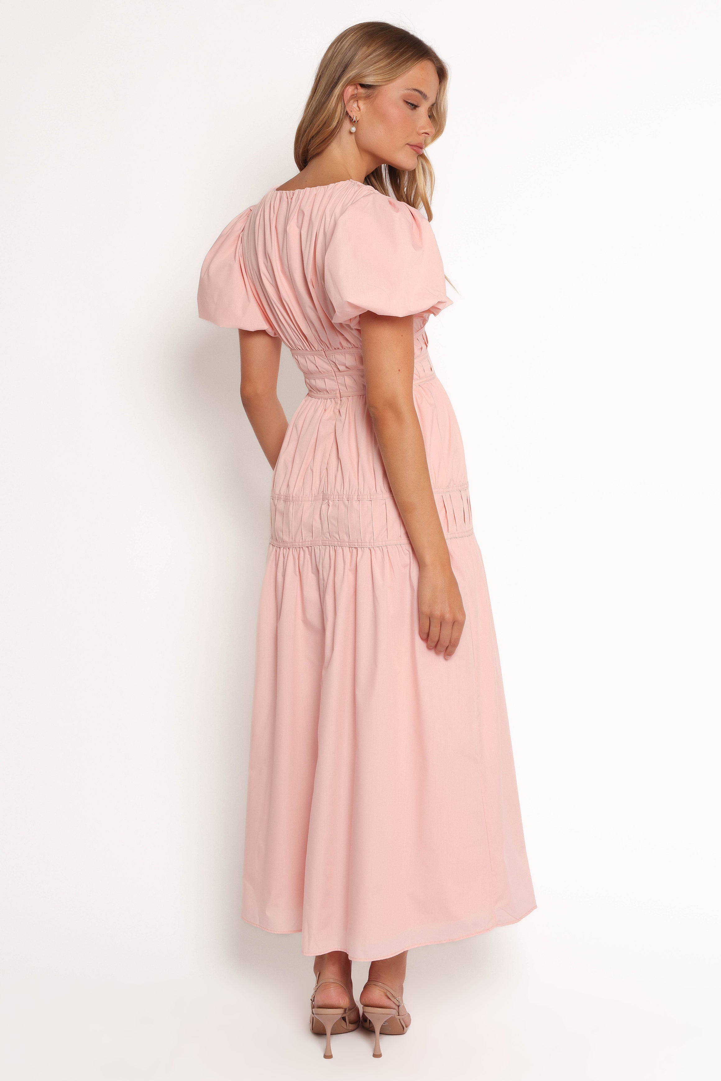 Joedy Puff Sleeve Midi Dress - Pale Pink-Ladys Street