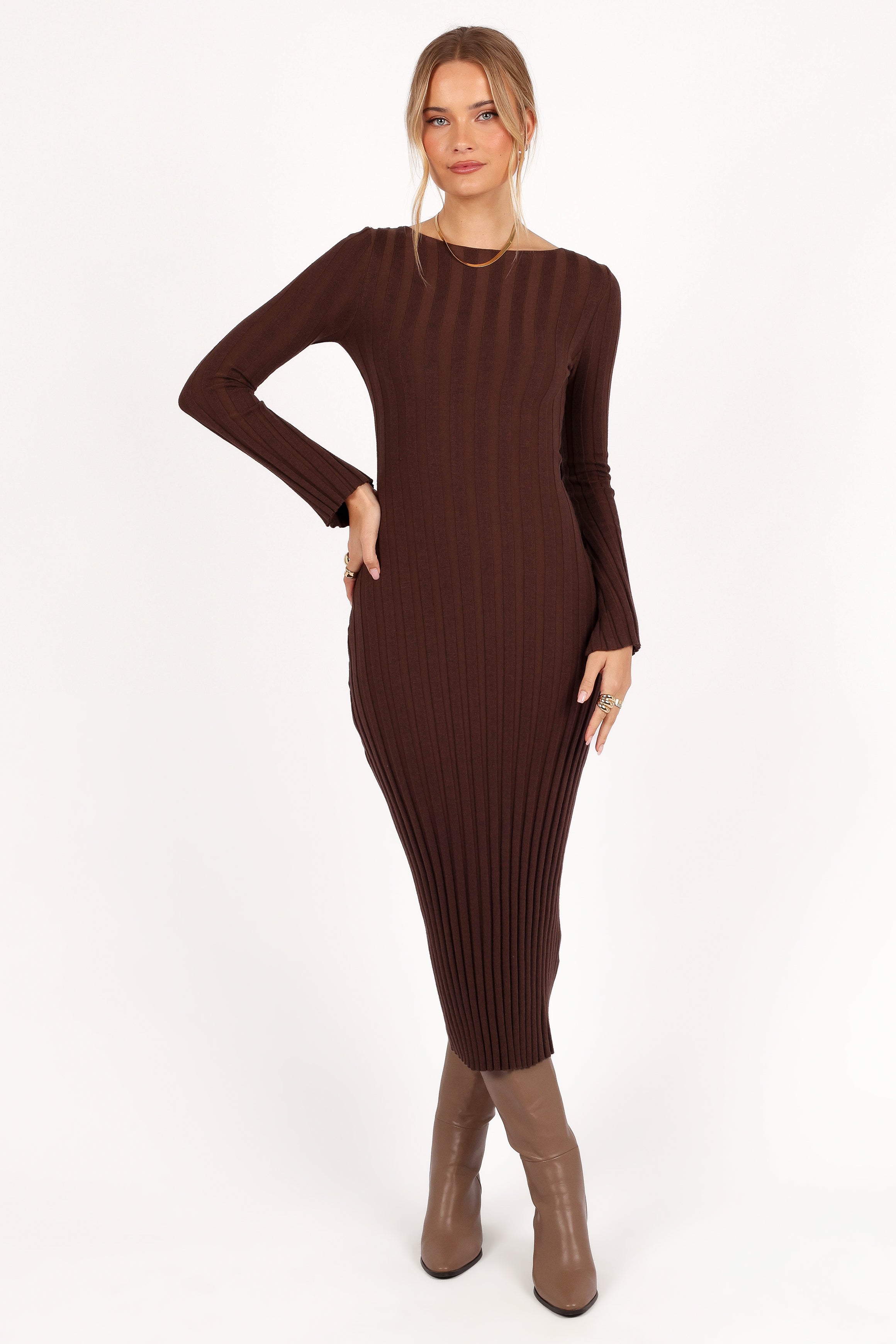 Jolene Long Sleeve Maxi Dress - Brown-Ladys Street