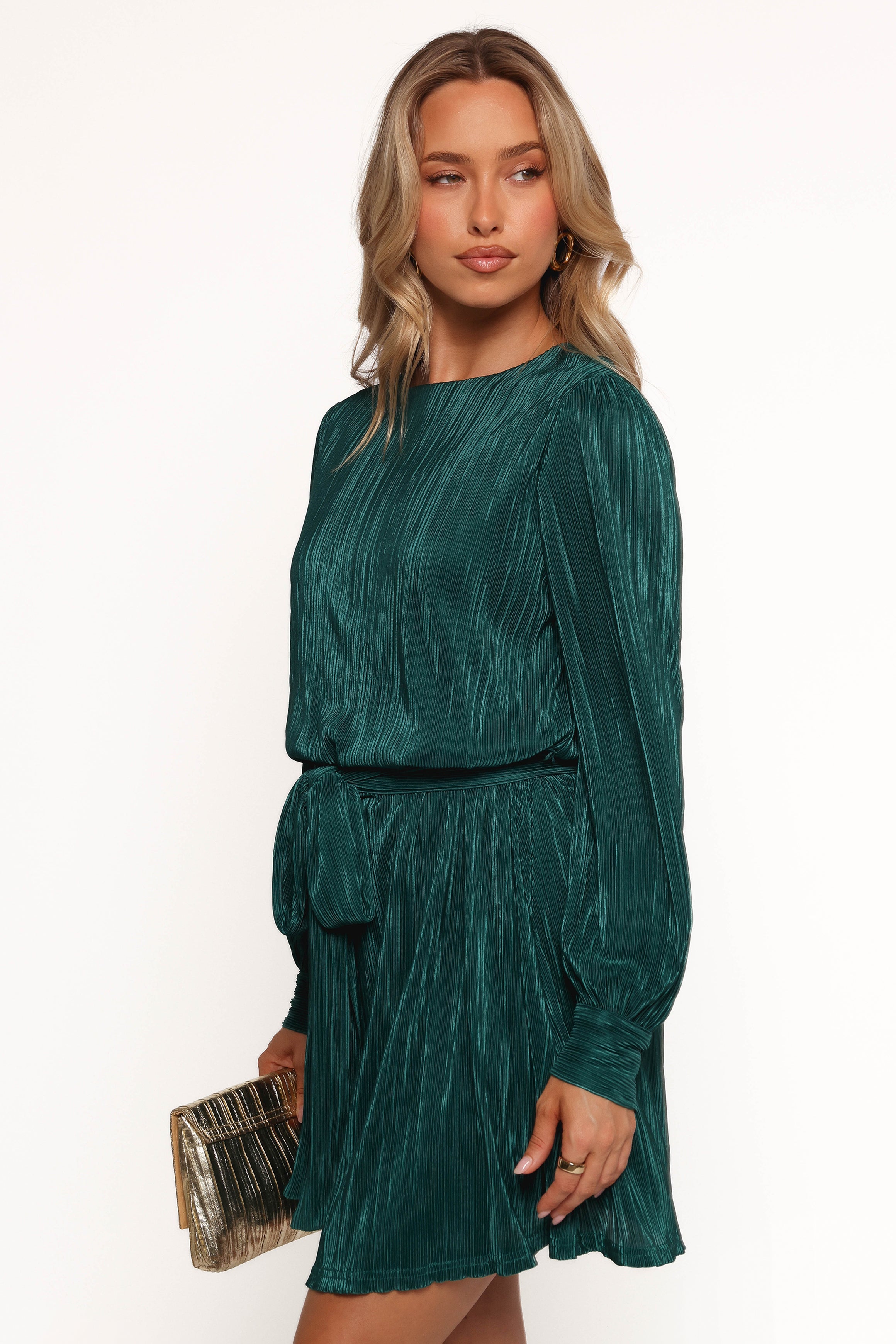 Joy Plisse Mini Dress - Dark Jade-Ladys Street